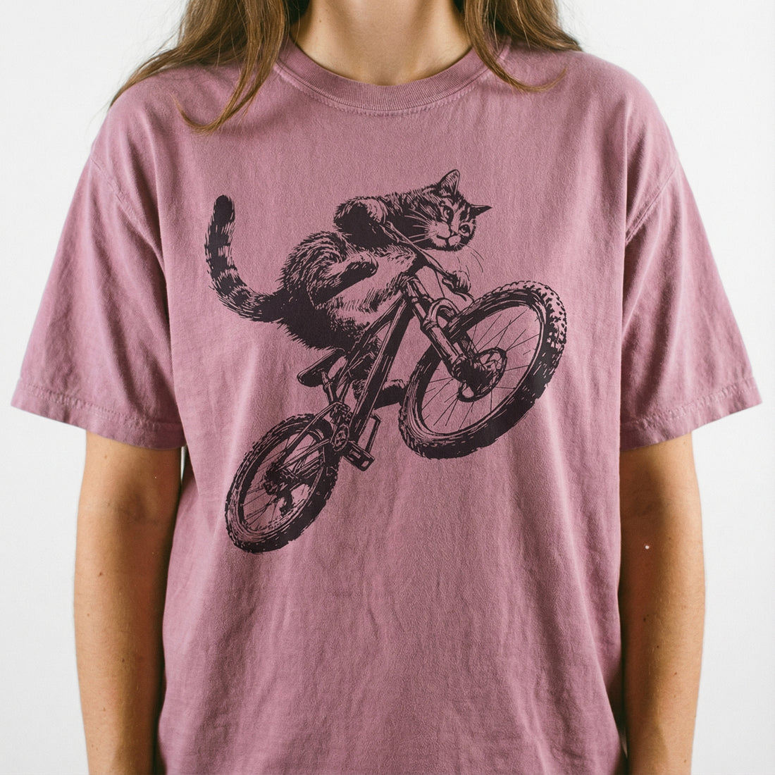 Cat Riding Bicycle T-Shirt – Funny Kitten Graphic Tee – Gift for Bikers and Cat Lovers