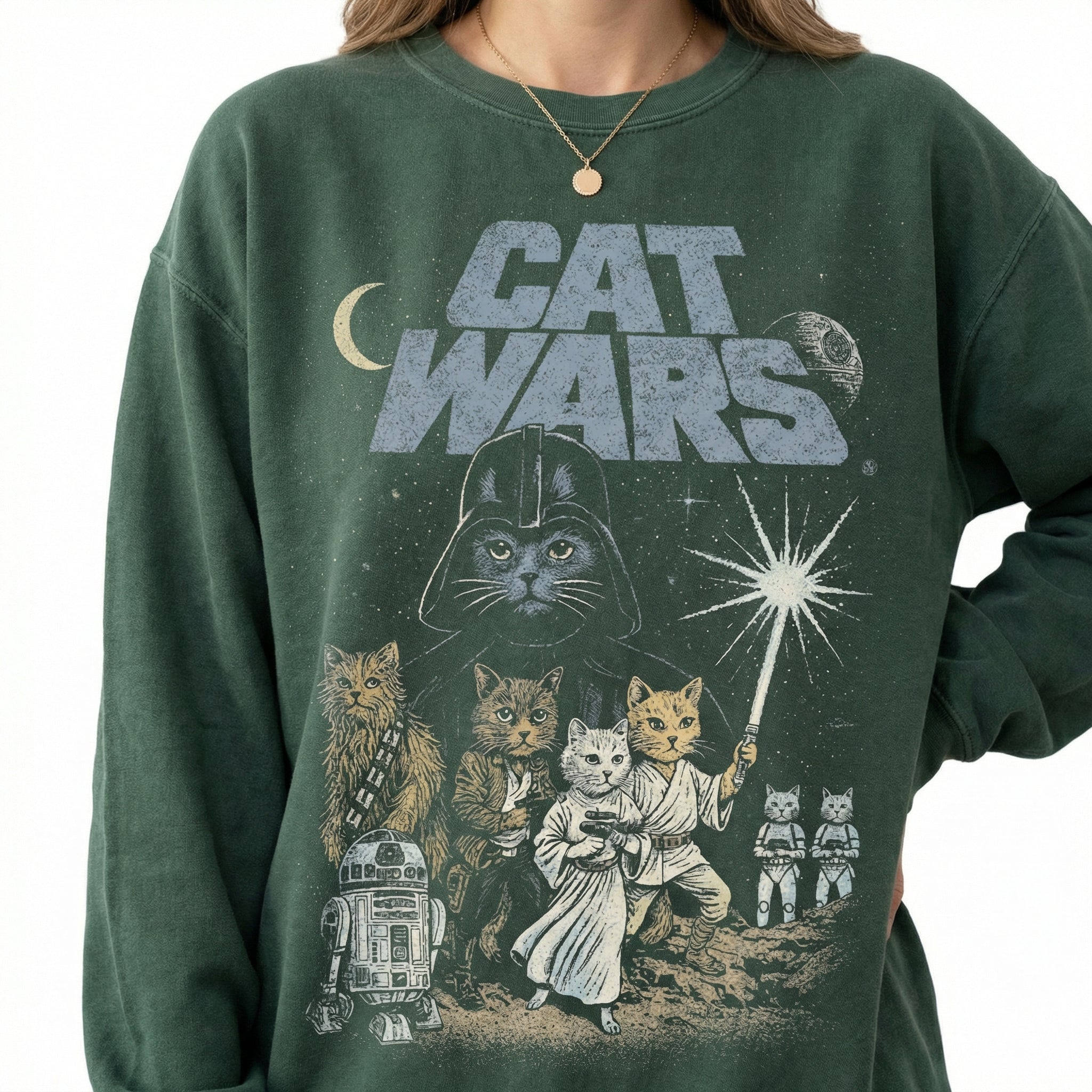 Cat Wars Vintage 90s Graphic T-Shirt – Retro Space Cat Sci-Fi Tee – Funny Cat Lover Gift