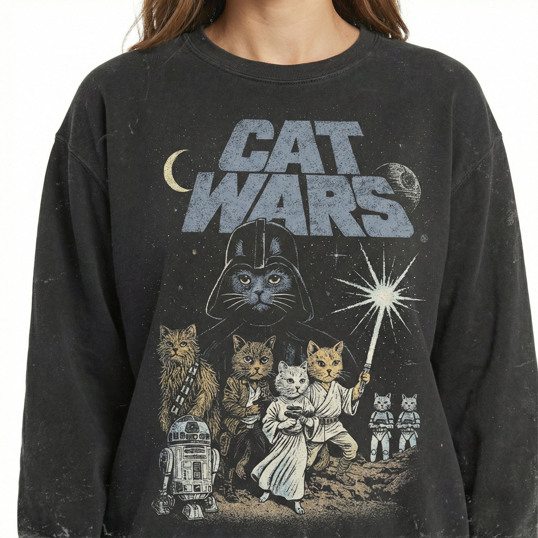 Cat Wars Vintage 90s Graphic T-Shirt – Retro Space Cat Sci-Fi Tee – Funny Cat Lover Gift