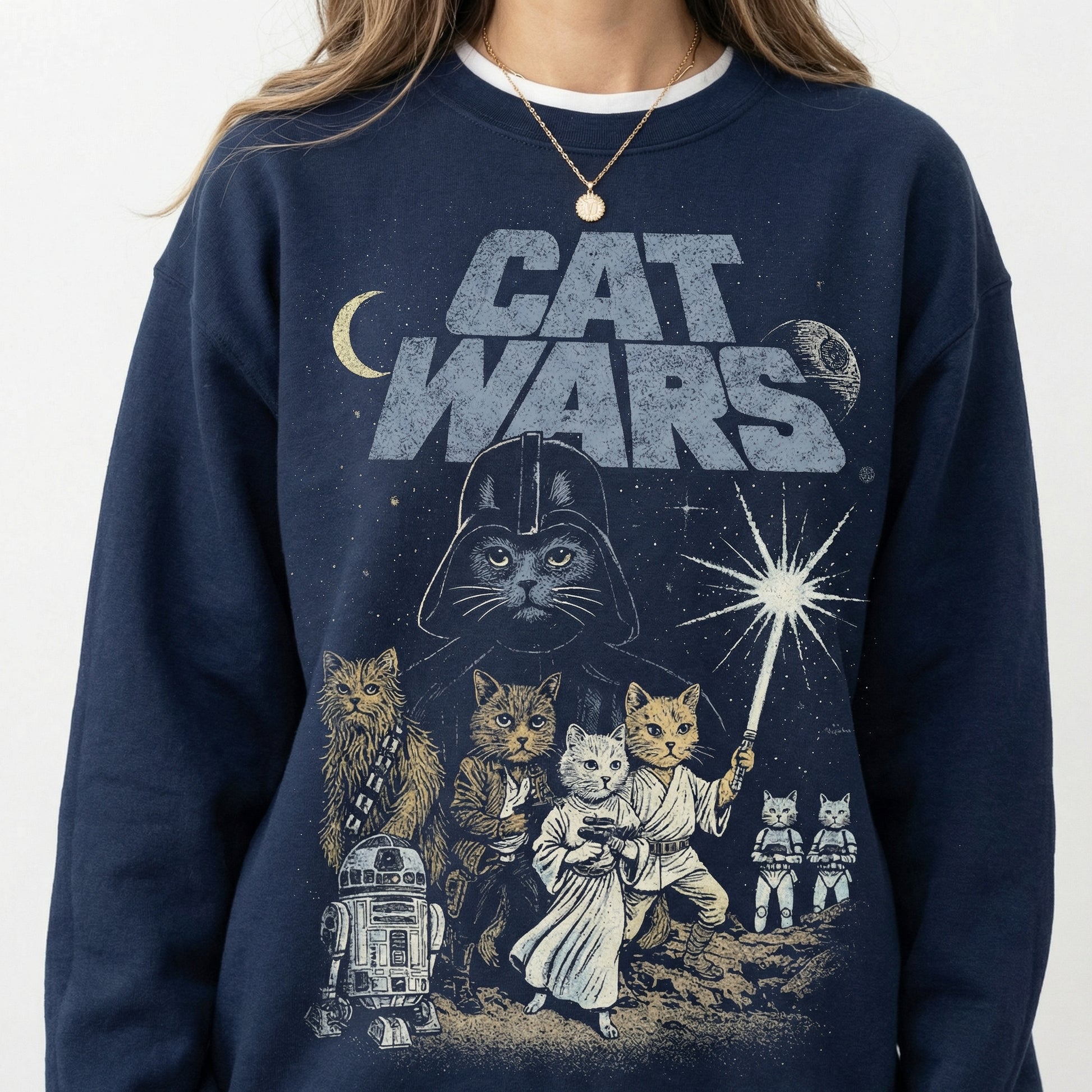 Cat Wars Vintage 90s Graphic T-Shirt – Retro Space Cat Sci-Fi Tee – Funny Cat Lover Gift