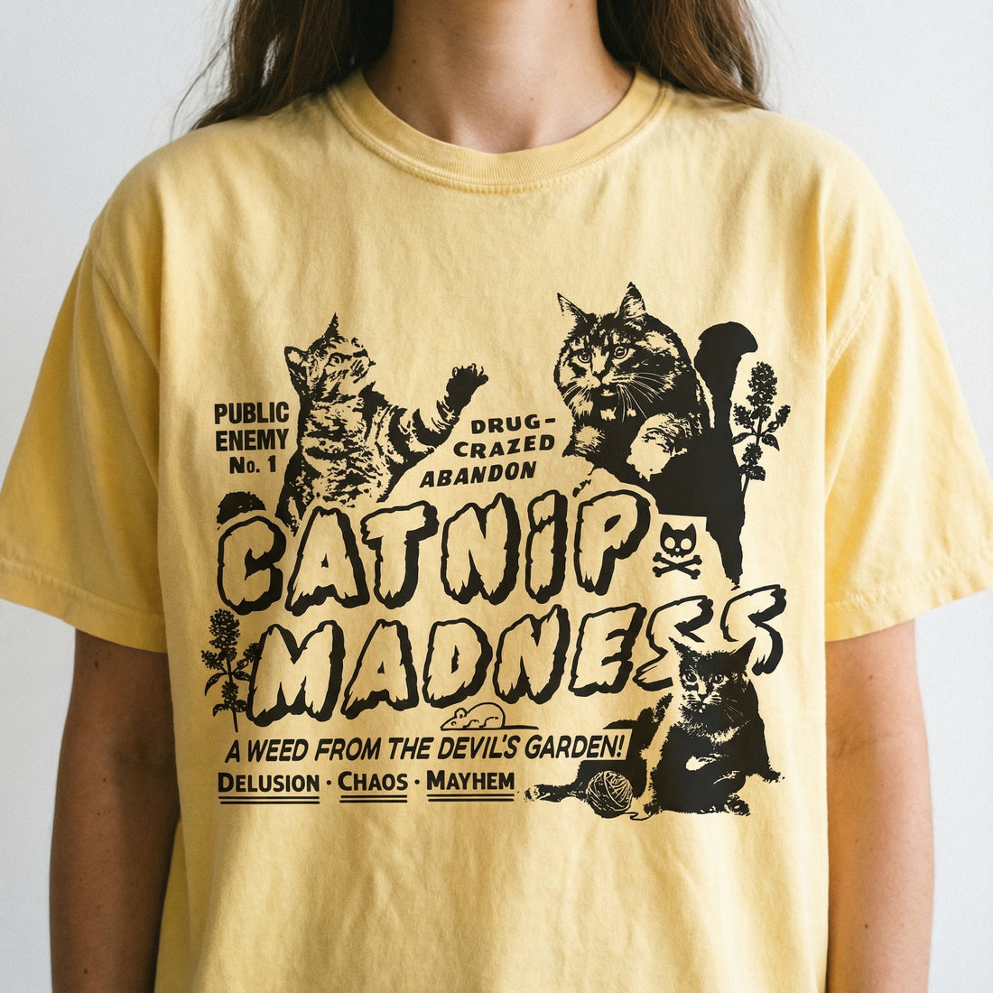 Catnip Madness Funny Cat Graphic T-Shirt - Cute Novelty Tee