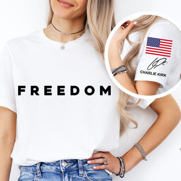 Charlie Kirk Freedom Signature Shirt - Justice For Charlie Kirk Tee - American Patriot T-Shirt