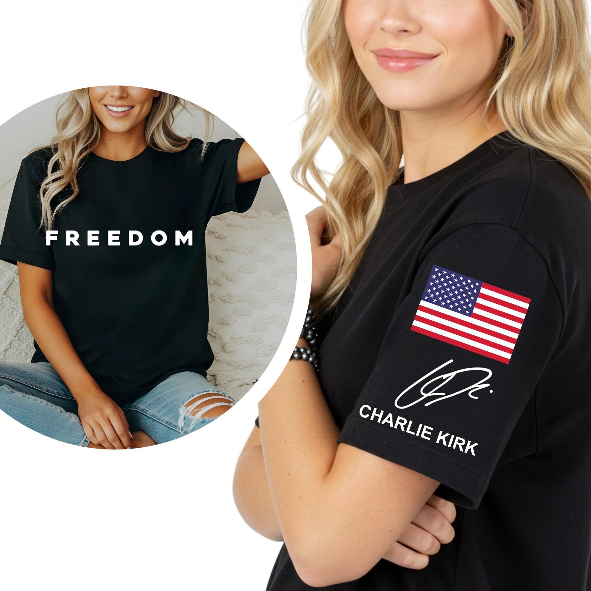 Charlie Kirk Freedom Signature Shirt - Justice For Charlie Kirk Tee - American Patriot T-Shirt