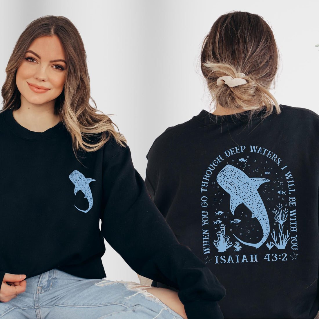 Christian Whale Shark Graphic Sweatshirt - Ocean Faith Bible Verse Tee