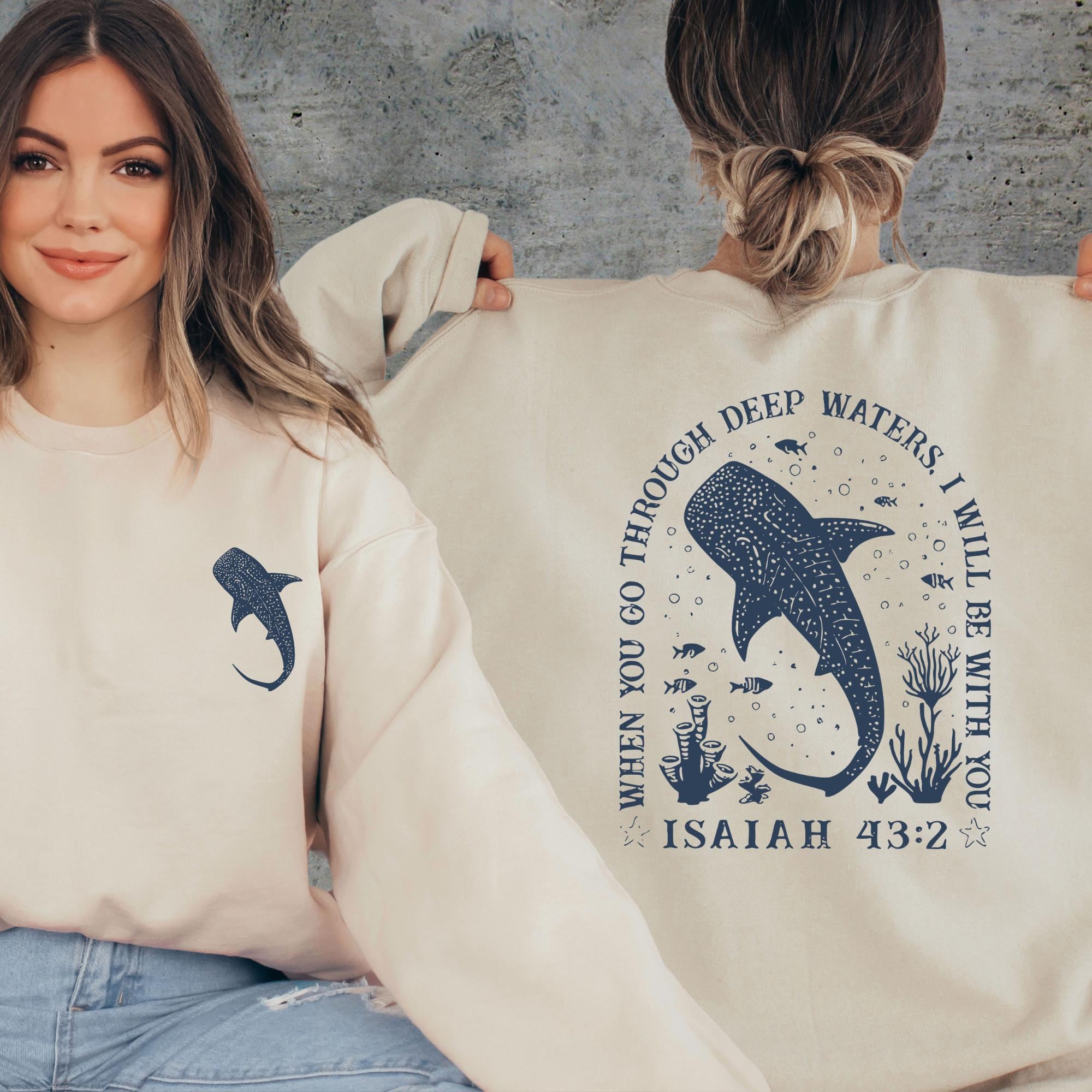 Christian Whale Shark Graphic Sweatshirt - Ocean Faith Bible Verse Tee