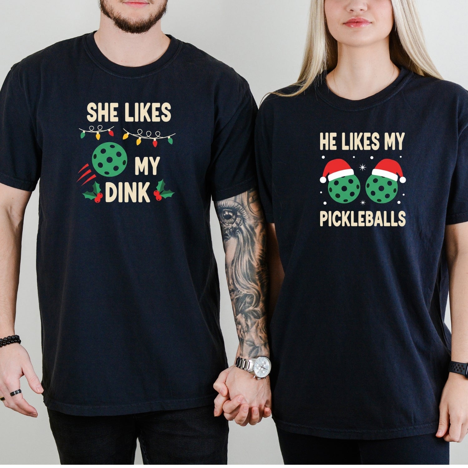 Christmas Funny He Likes My Pickleballs She Likes My Dink Matching T-Shirts For Couples