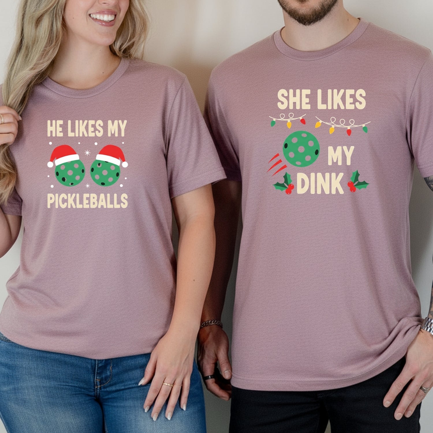 Christmas Funny He Likes My Pickleballs She Likes My Dink Matching T-Shirts For Couples