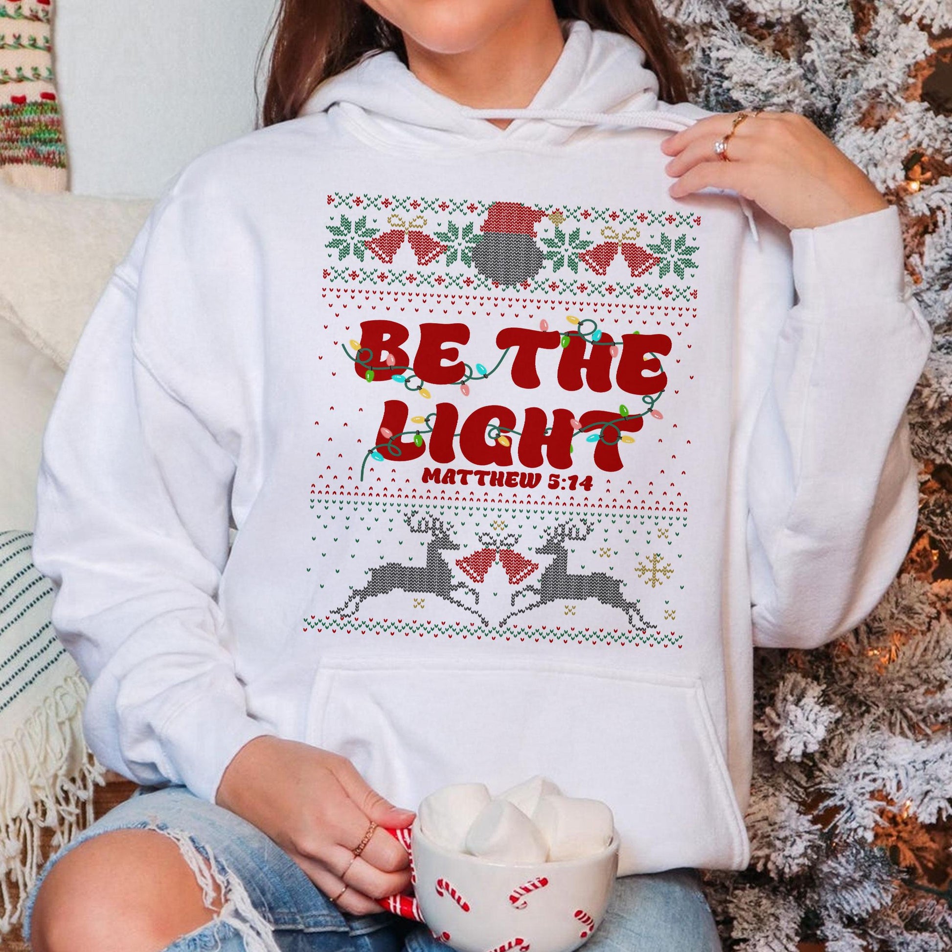 Be The Light Christmas Sweater – Matthew 516 Bible Verse Ugly Christmas Sweatshirt