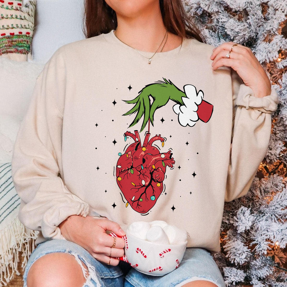 Christmas Cardiac Nurse Sweatshirt – Heart Anatomy Holiday Crewneck, Tachy Christmas ICU Nurse Shirt, Funny Medical Hoodie