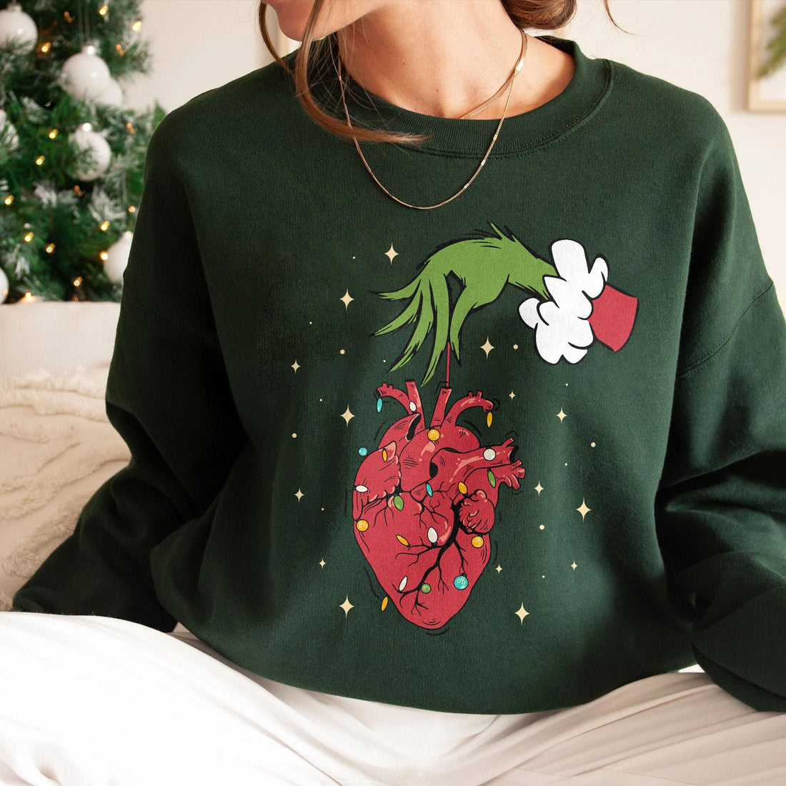 Christmas Cardiac Nurse Sweatshirt – Heart Anatomy Holiday Crewneck, Tachy Christmas ICU Nurse Shirt, Funny Medical Hoodie