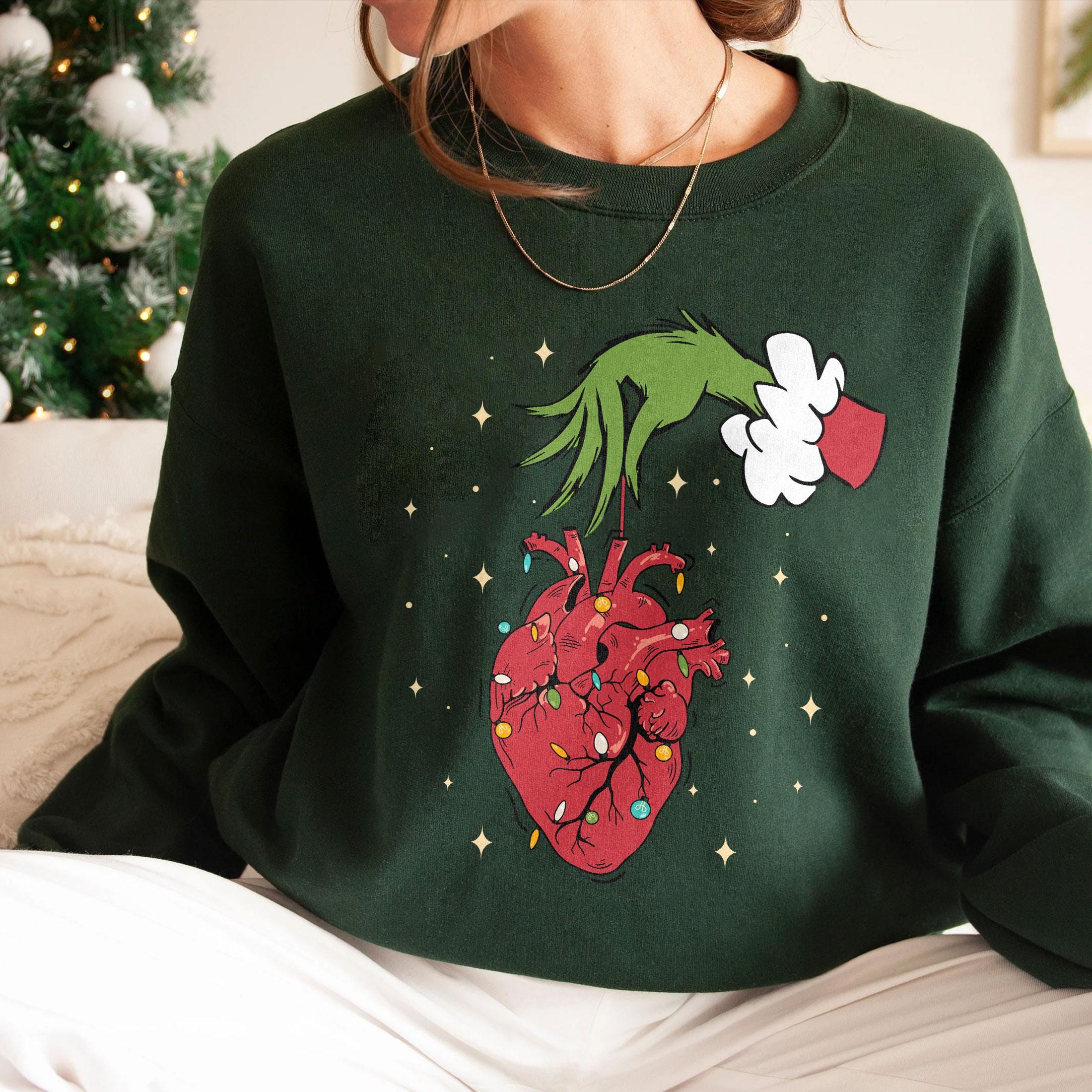 Christmas Cardiac Nurse Sweatshirt – Heart Anatomy Holiday Crewneck, Tachy Christmas ICU Nurse Shirt, Funny Medical Hoodie