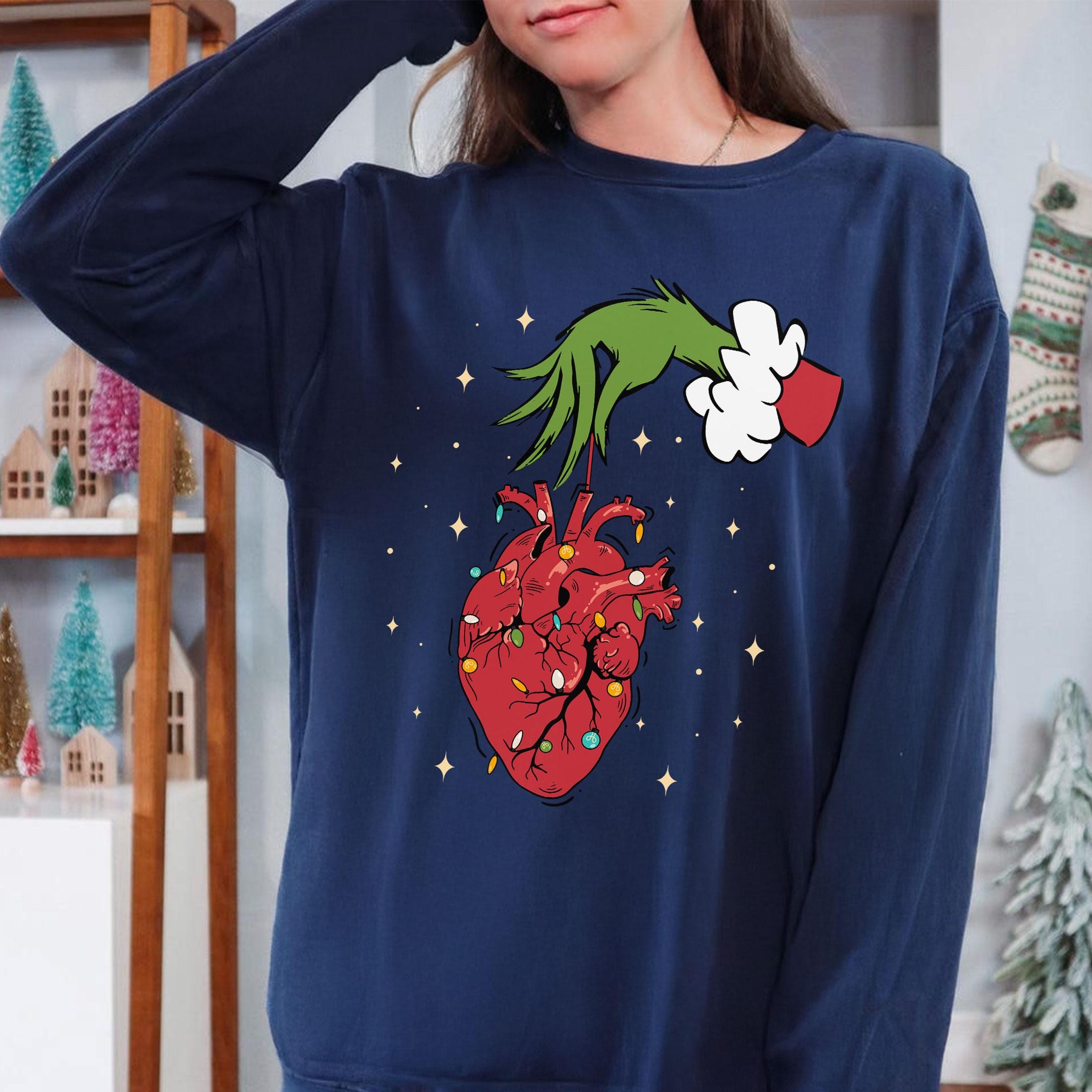 Christmas Cardiac Nurse Sweatshirt – Heart Anatomy Holiday Crewneck, Tachy Christmas ICU Nurse Shirt, Funny Medical Hoodie