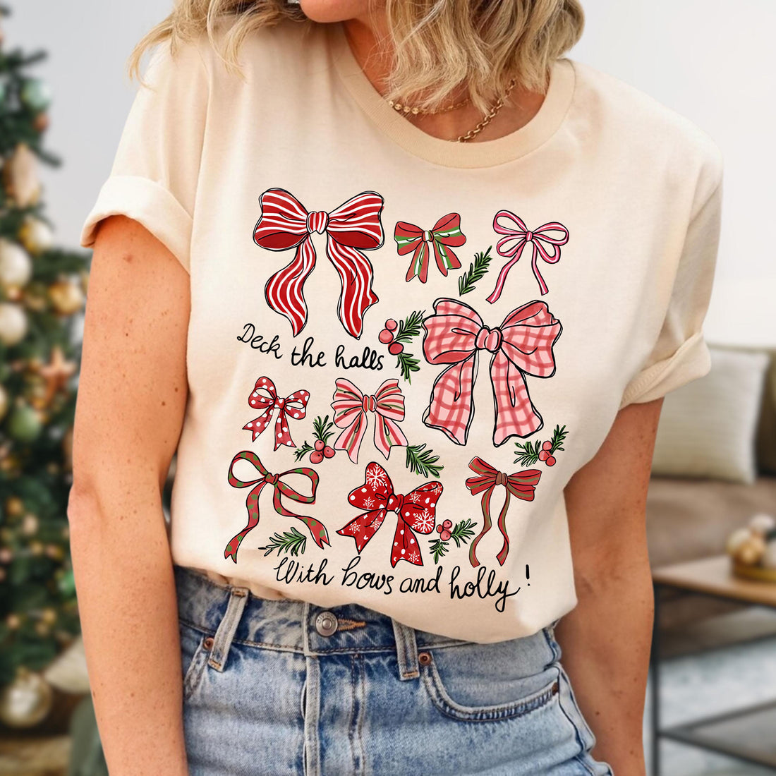 Christmas Coquette Bow Shirt – Holiday Shirt for Women – Girly Christmas Tee