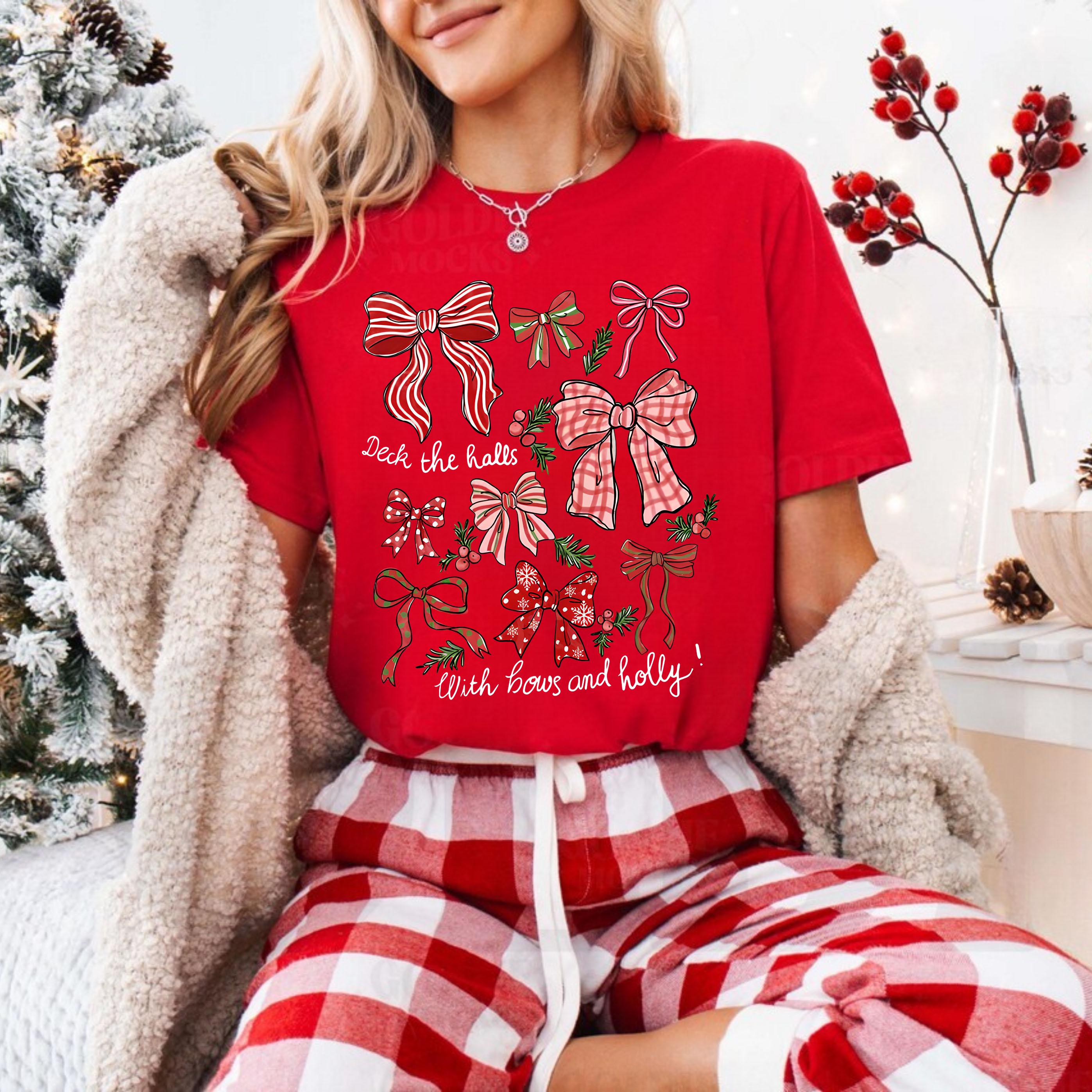 Christmas Coquette Bow Shirt – Holiday Shirt for Women – Girly Christmas Tee