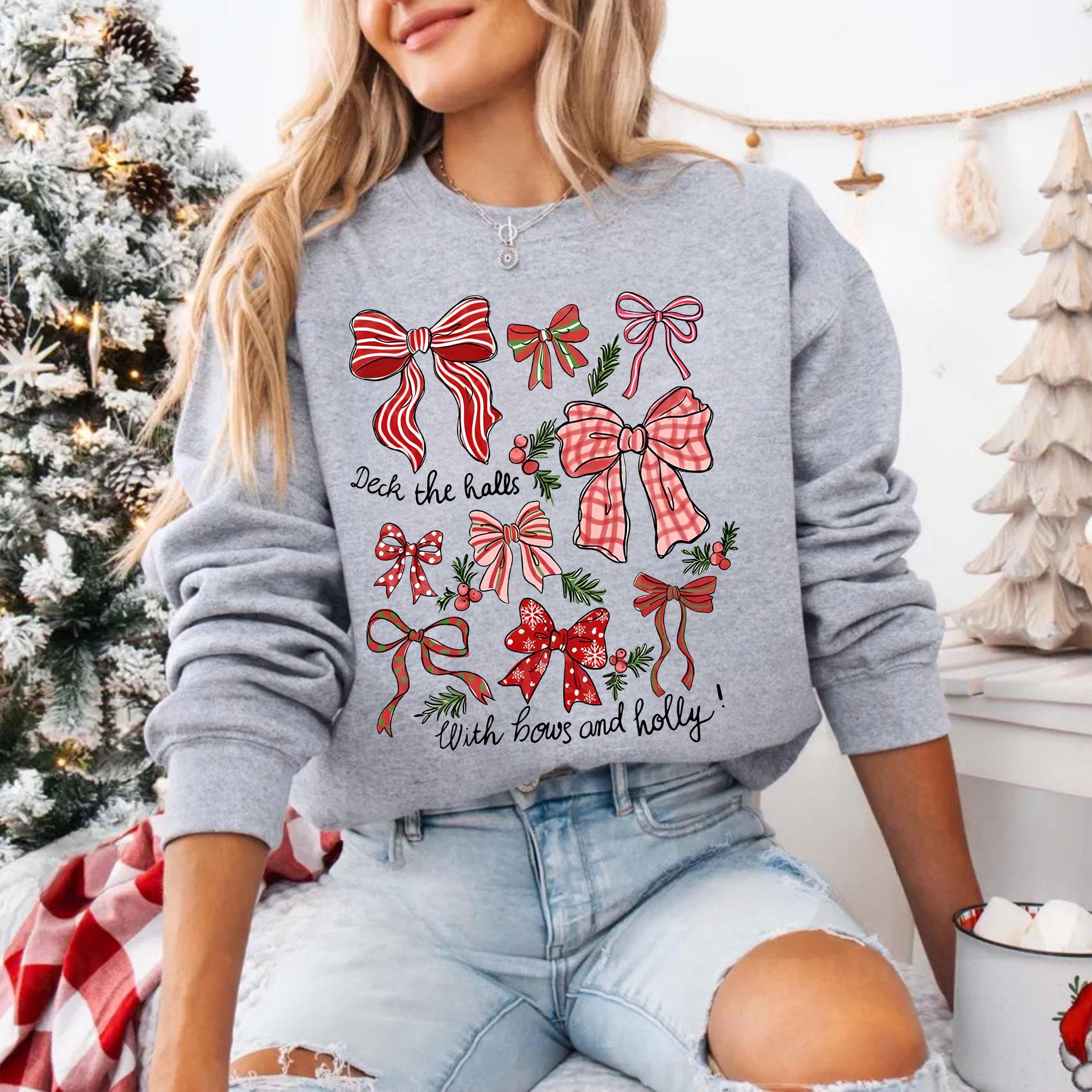 Christmas Coquette Bow Shirt – Holiday Shirt for Women – Girly Christmas Tee