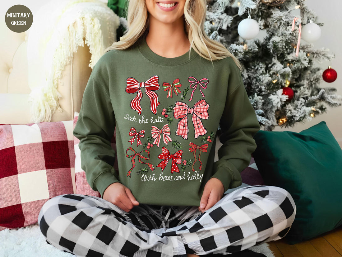 Christmas Coquette Bow Shirt – Holiday Shirt for Women – Girly Christmas Tee
