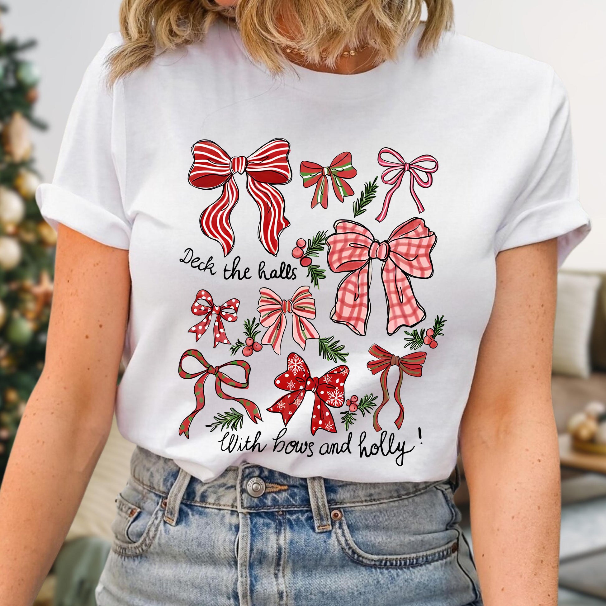Christmas Coquette Bow Shirt – Holiday Shirt for Women – Girly Christmas Tee