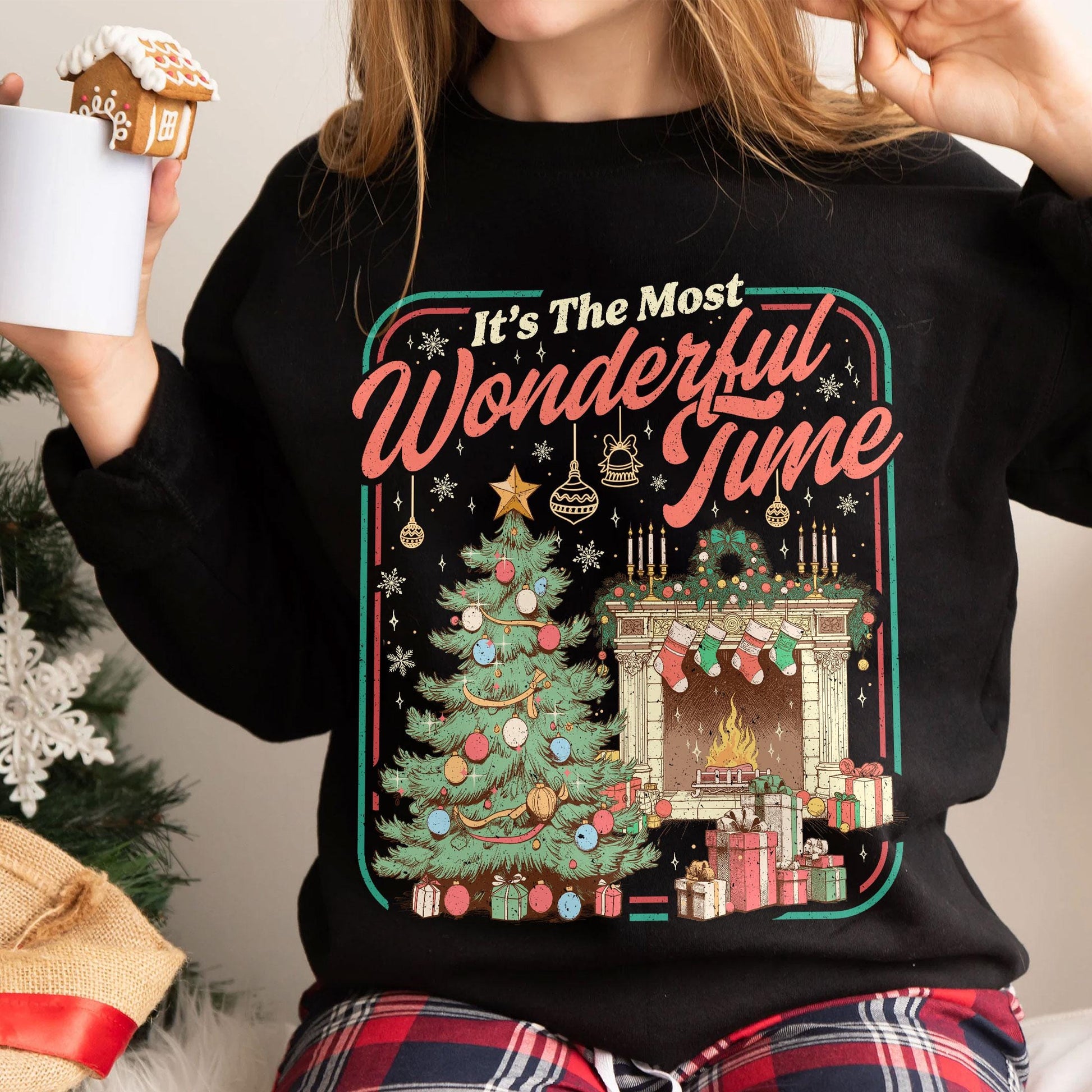Christmas Cozy It’s the Most Wonderful Time Sweatshirt – Retro Christmas Tree Sweater, Holiday Party Crewneck for Women