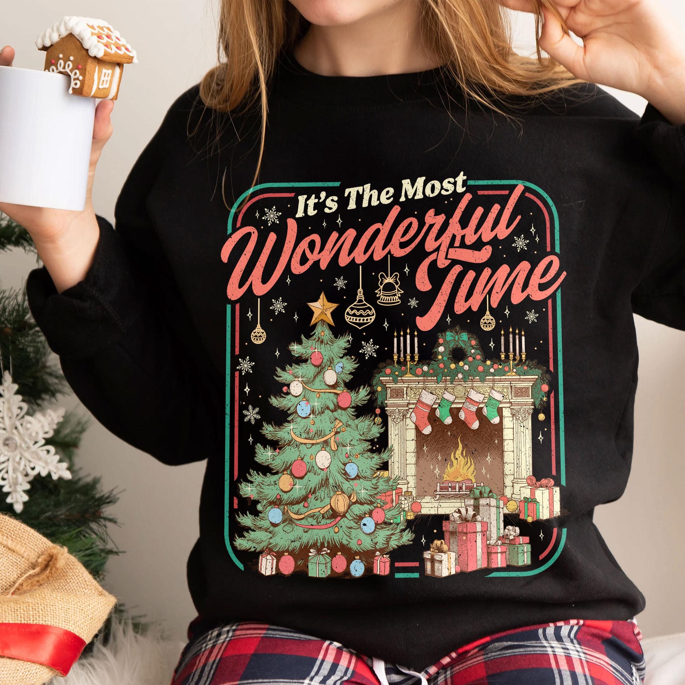 Christmas Cozy It’s the Most Wonderful Time Sweatshirt – Retro Christmas Tree Sweater, Holiday Party Crewneck for Women