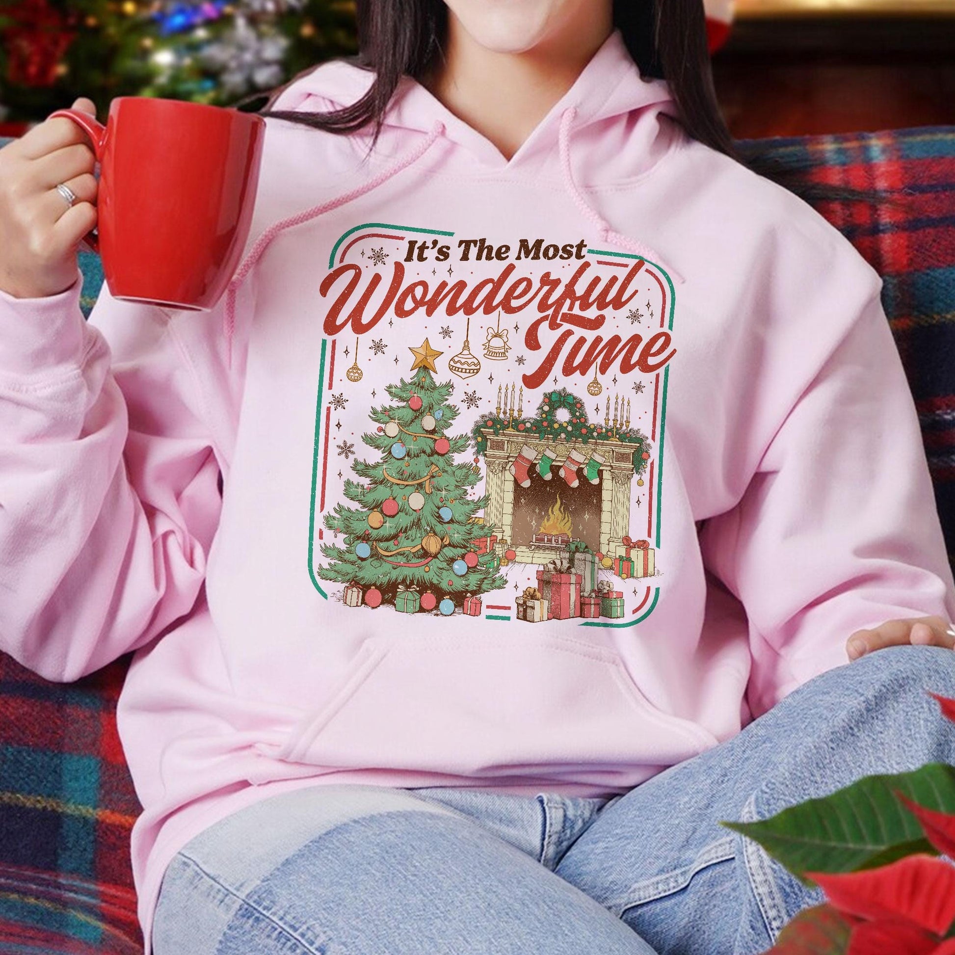 Christmas Cozy It’s the Most Wonderful Time Sweatshirt – Retro Christmas Tree Sweater, Holiday Party Crewneck for Women