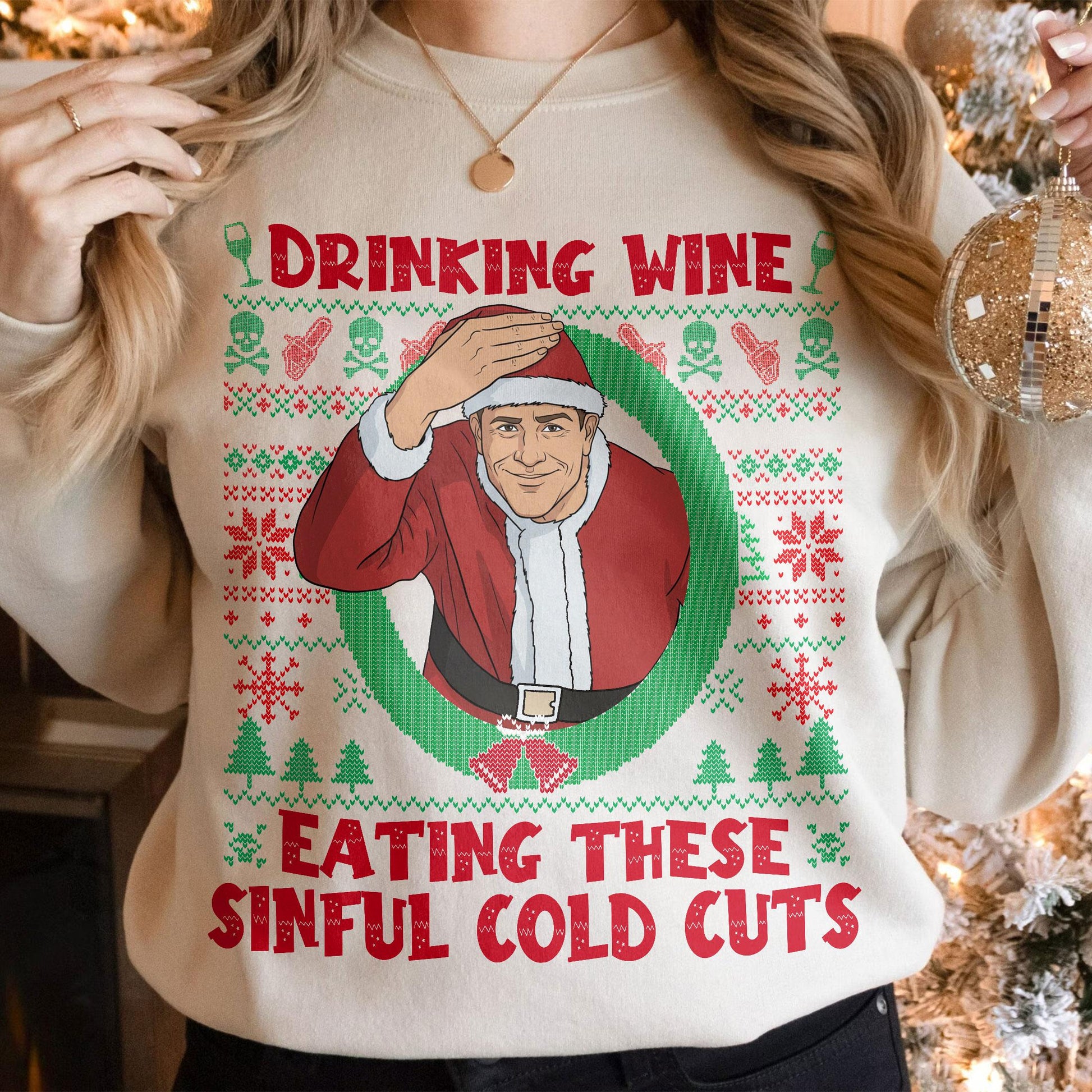 Ed Gein Drinking Wine Christmas Sweatshirt – Funny Horror Holiday Ugly Sweater
