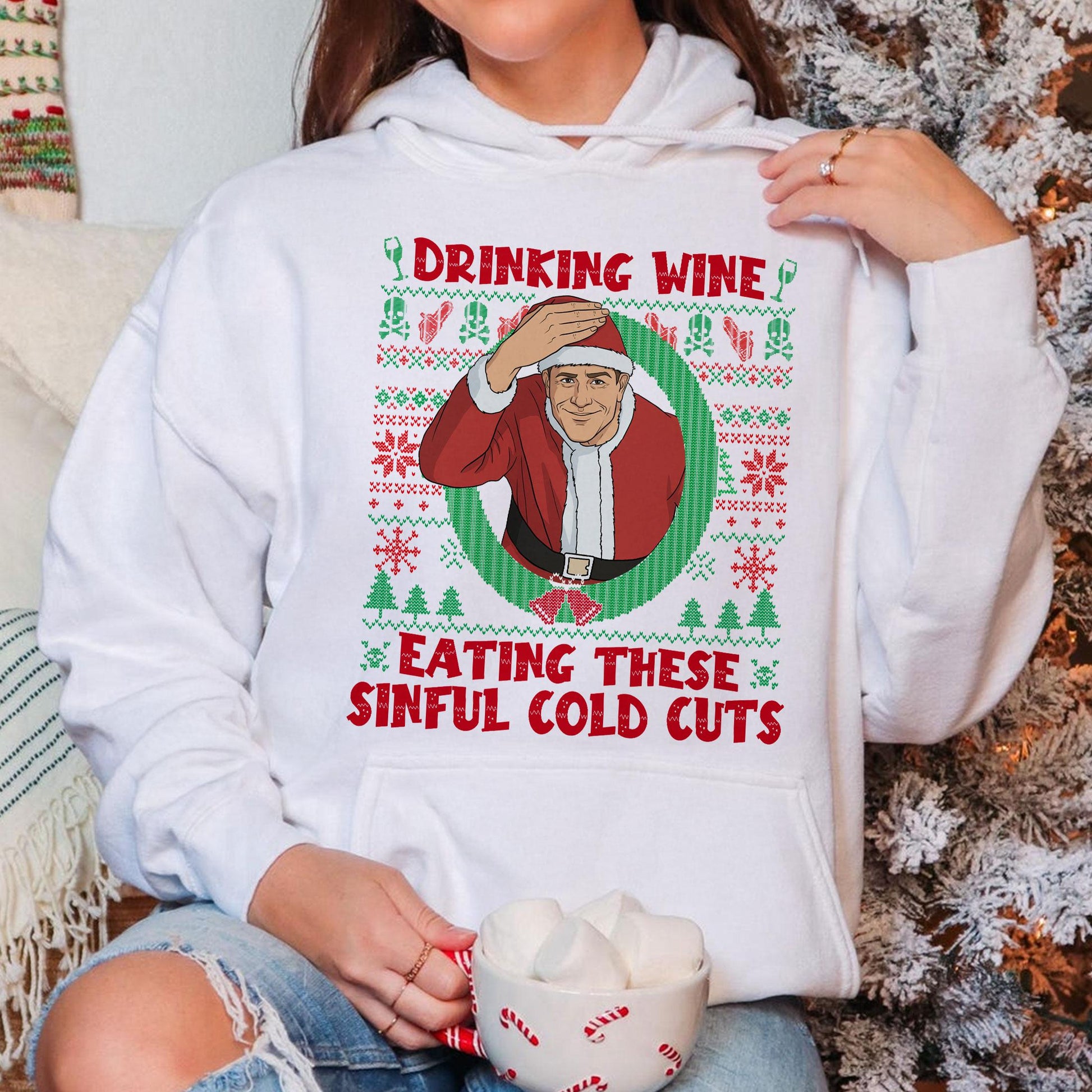 Ed Gein Drinking Wine Christmas Sweatshirt – Funny Horror Holiday Ugly Sweater