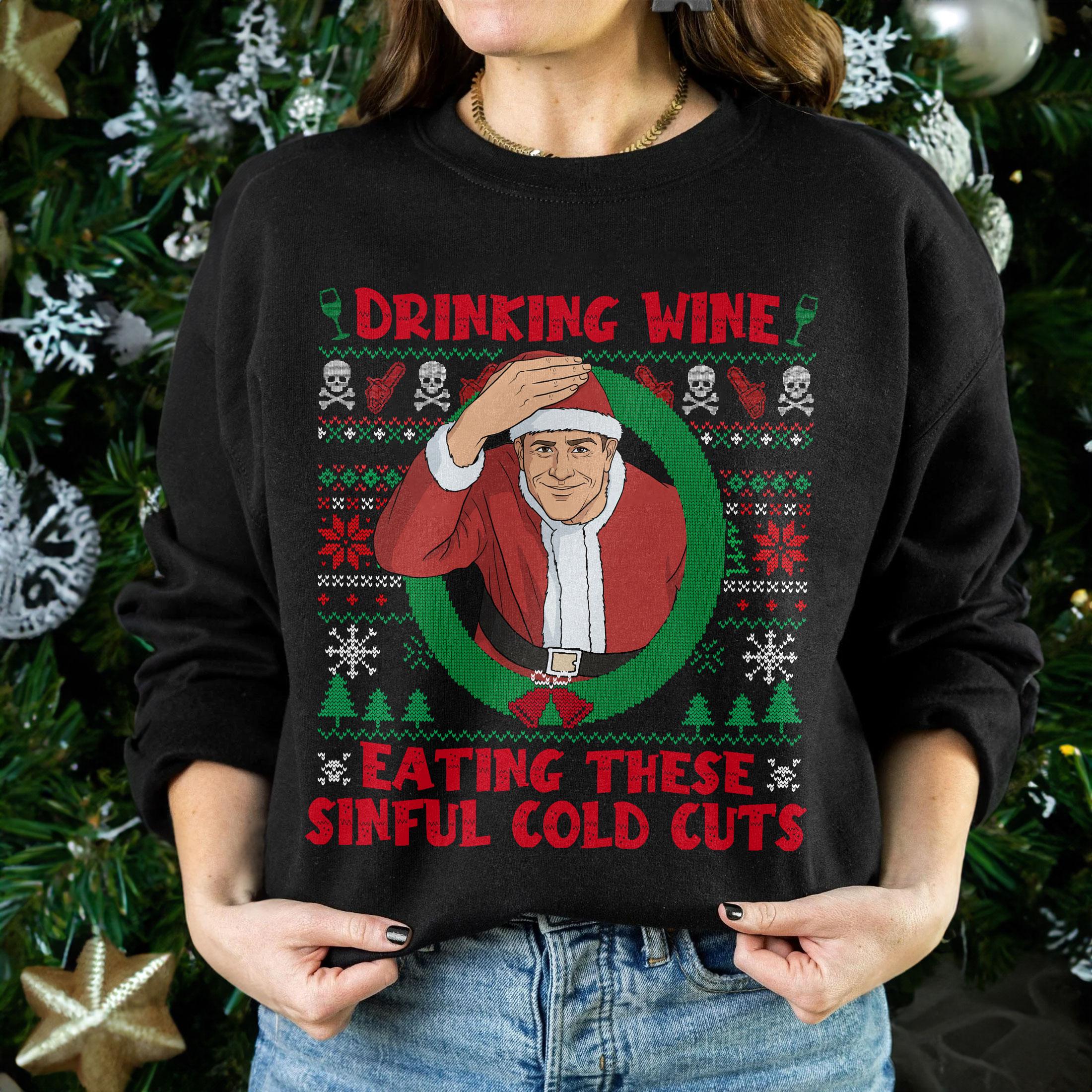 Ed Gein Drinking Wine Christmas Sweatshirt – Funny Horror Holiday Ugly Sweater