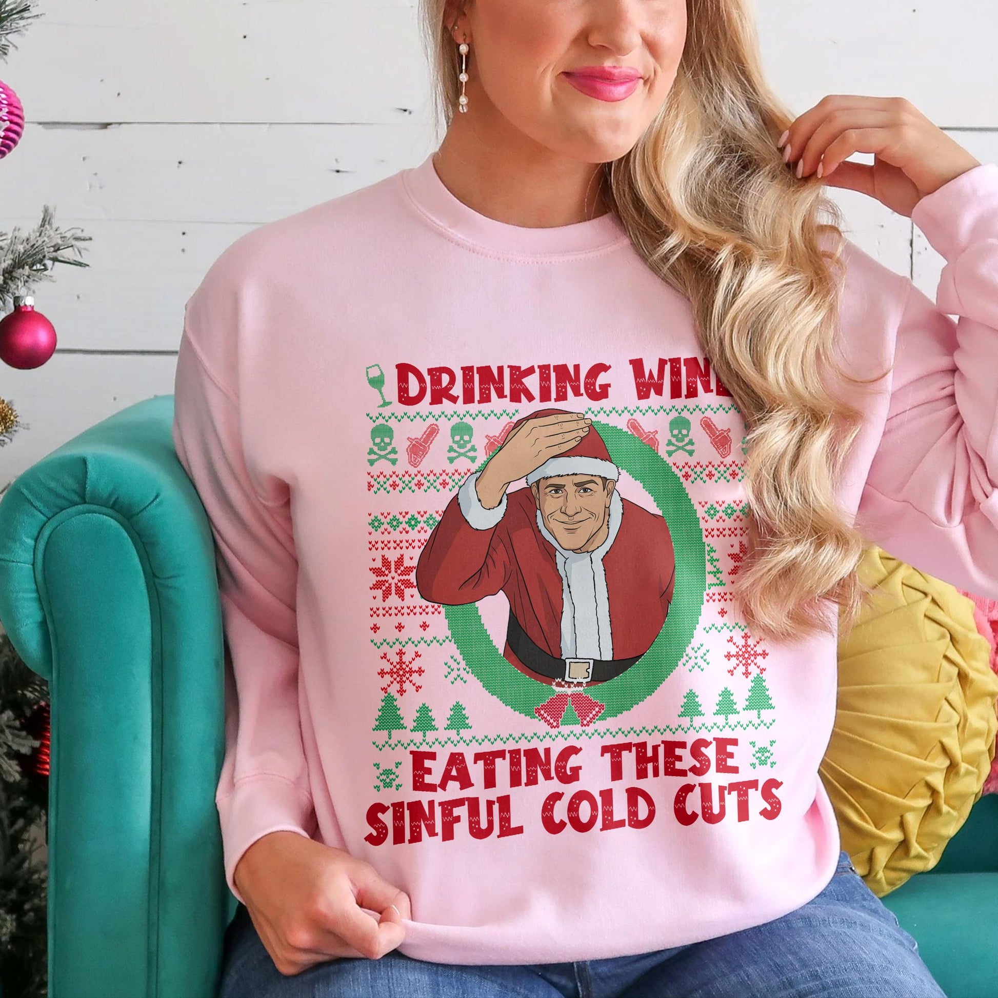 Ed Gein Drinking Wine Christmas Sweatshirt – Funny Horror Holiday Ugly Sweater