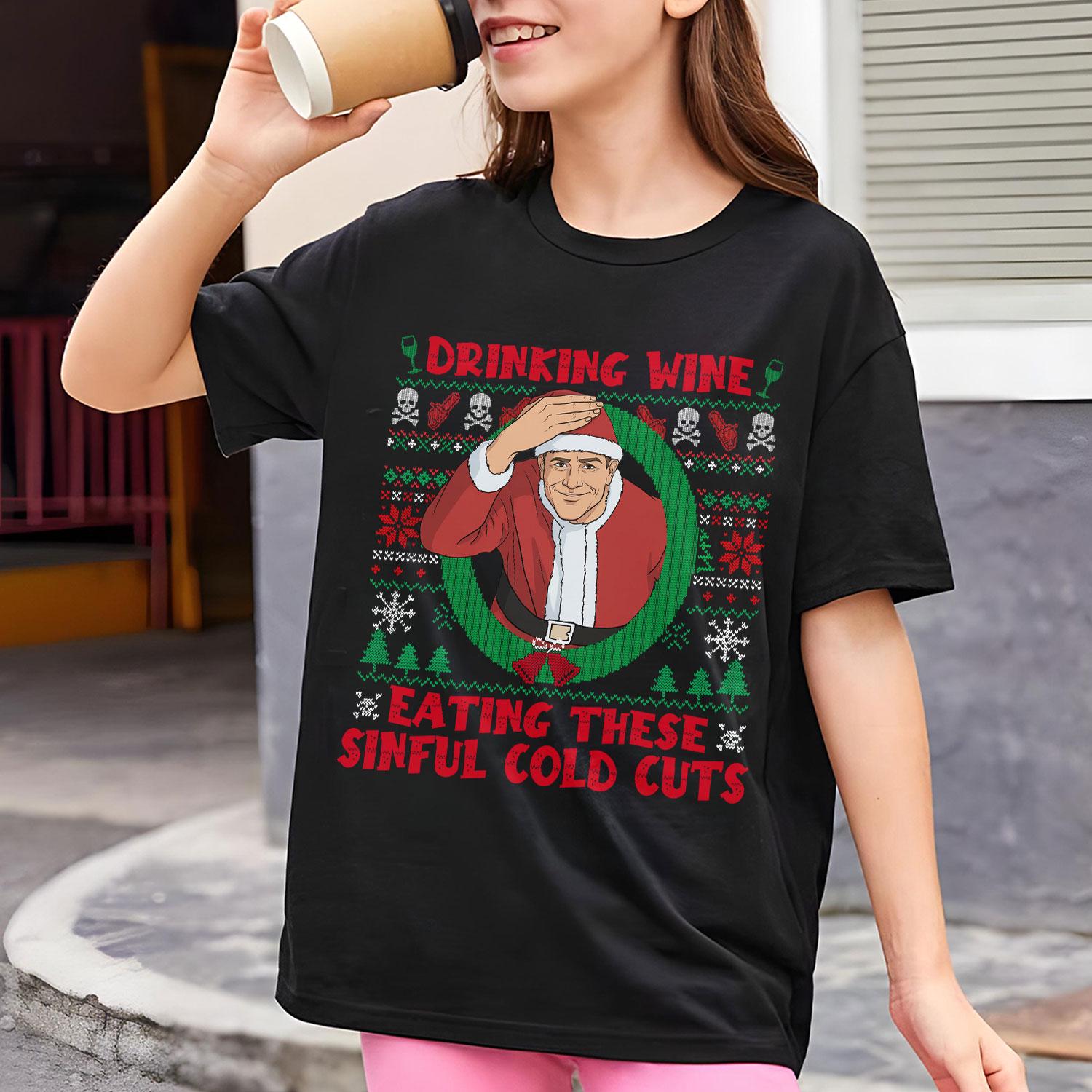 Ed Gein Drinking Wine Christmas Sweatshirt – Funny Horror Holiday Ugly Sweater