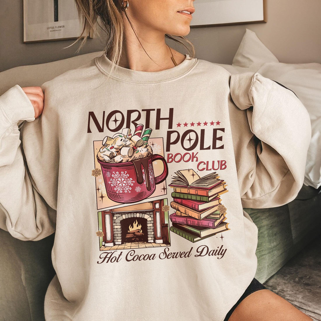 North Pole Book Club Christmas Sweatshirt – Bookish Holiday Crewneck for Readers
