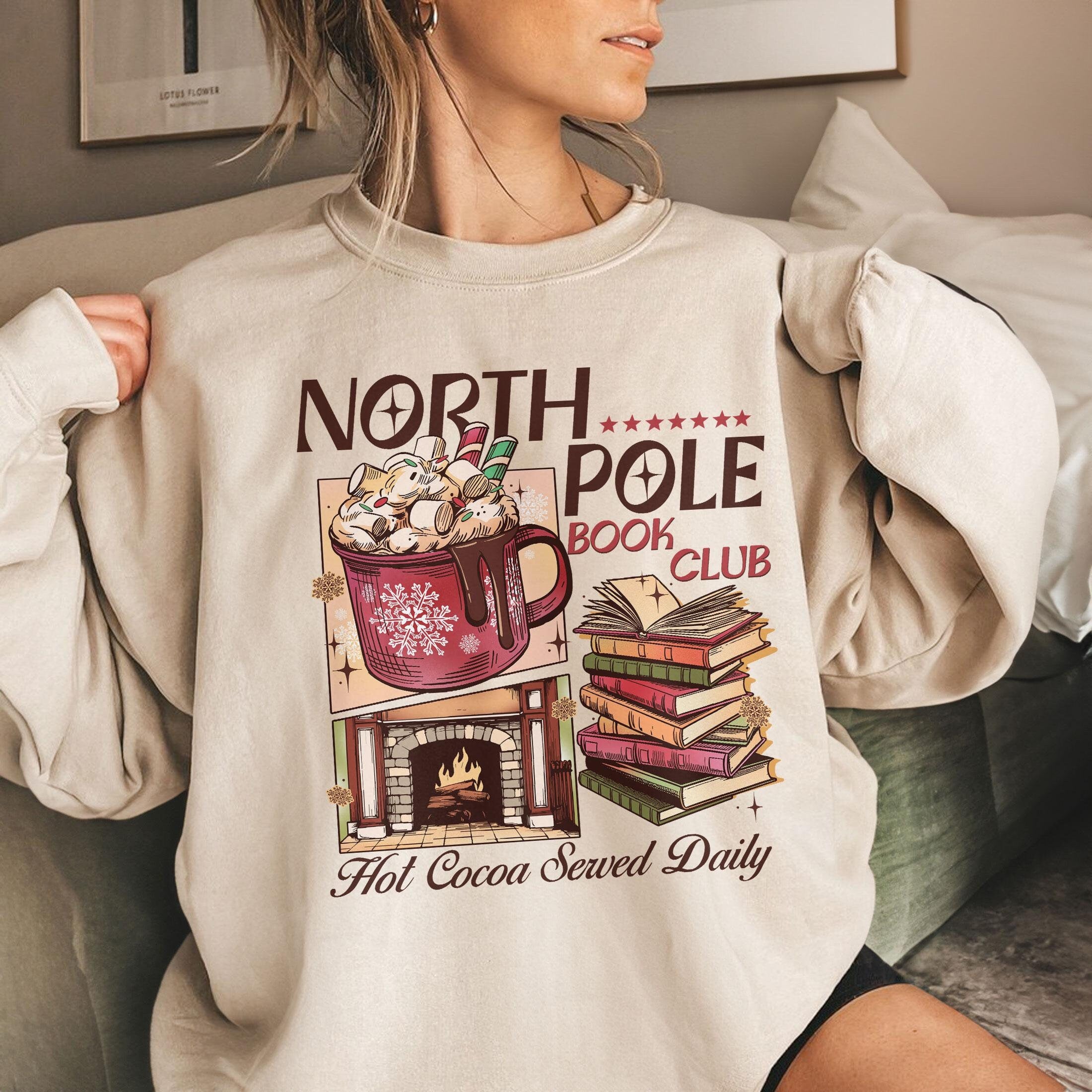 North Pole Book Club Christmas Sweatshirt – Bookish Holiday Crewneck for Readers