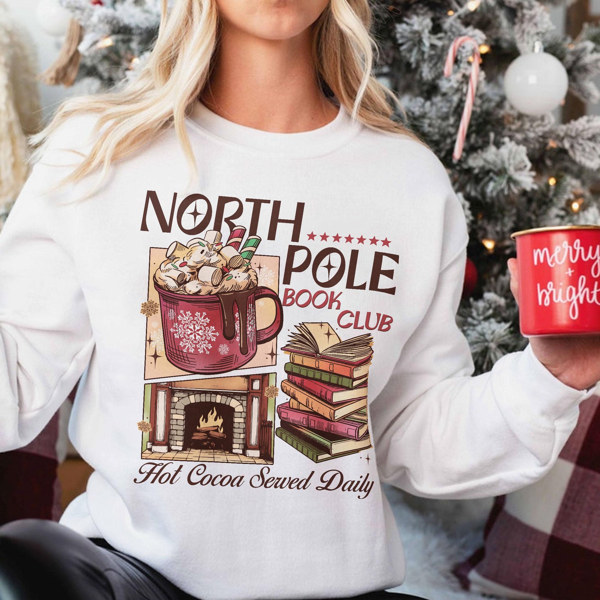 North Pole Book Club Christmas Sweatshirt – Bookish Holiday Crewneck for Readers