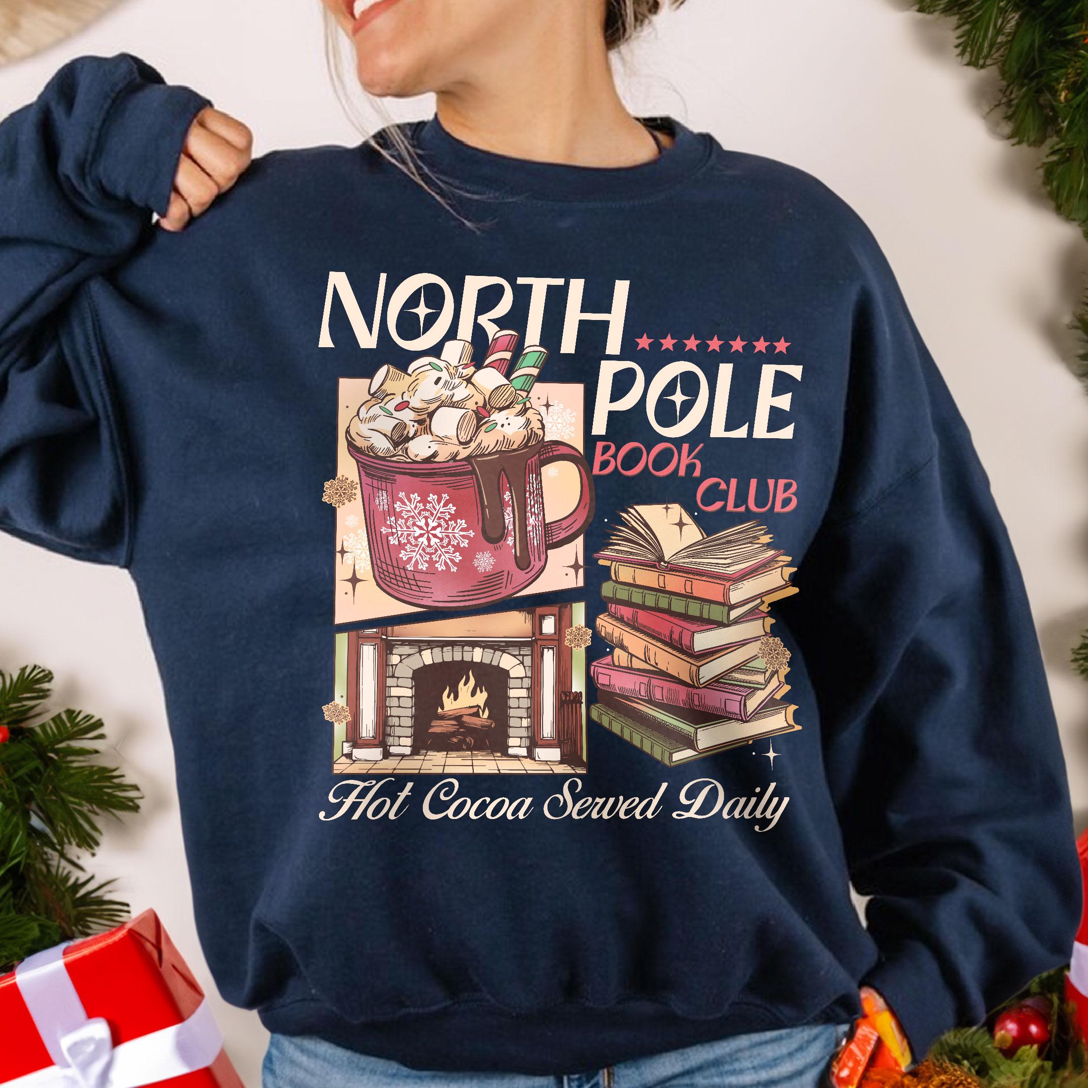 North Pole Book Club Christmas Sweatshirt – Bookish Holiday Crewneck for Readers