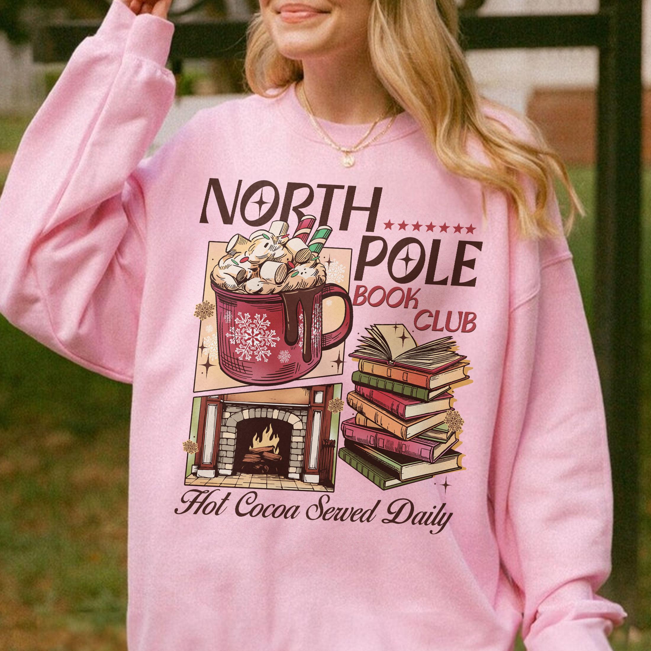 North Pole Book Club Christmas Sweatshirt – Bookish Holiday Crewneck for Readers