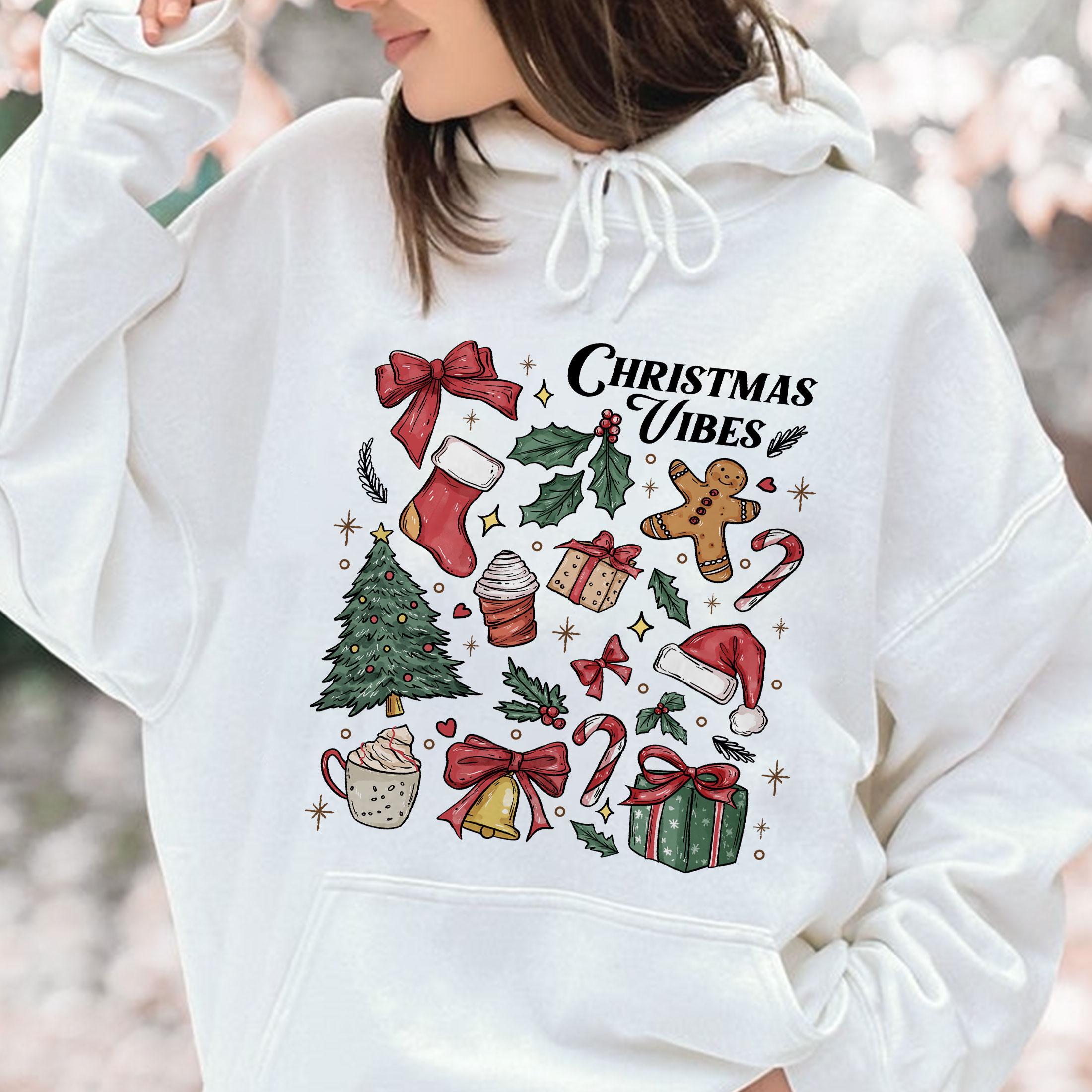 Christmas Vibes Sweatshirt – Tis The Season Holiday Crewneck, Merry & Bright Gift