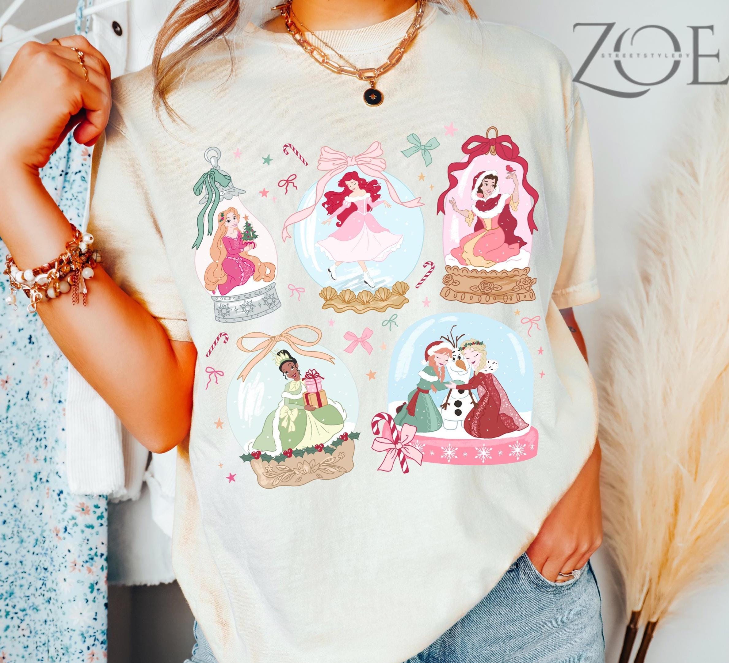 Christmas Princess Coquette Tee – Snow Globe Rapunzel Tiana Ariel Snow White Anna Elsa – Cute Holiday Trip Shirt