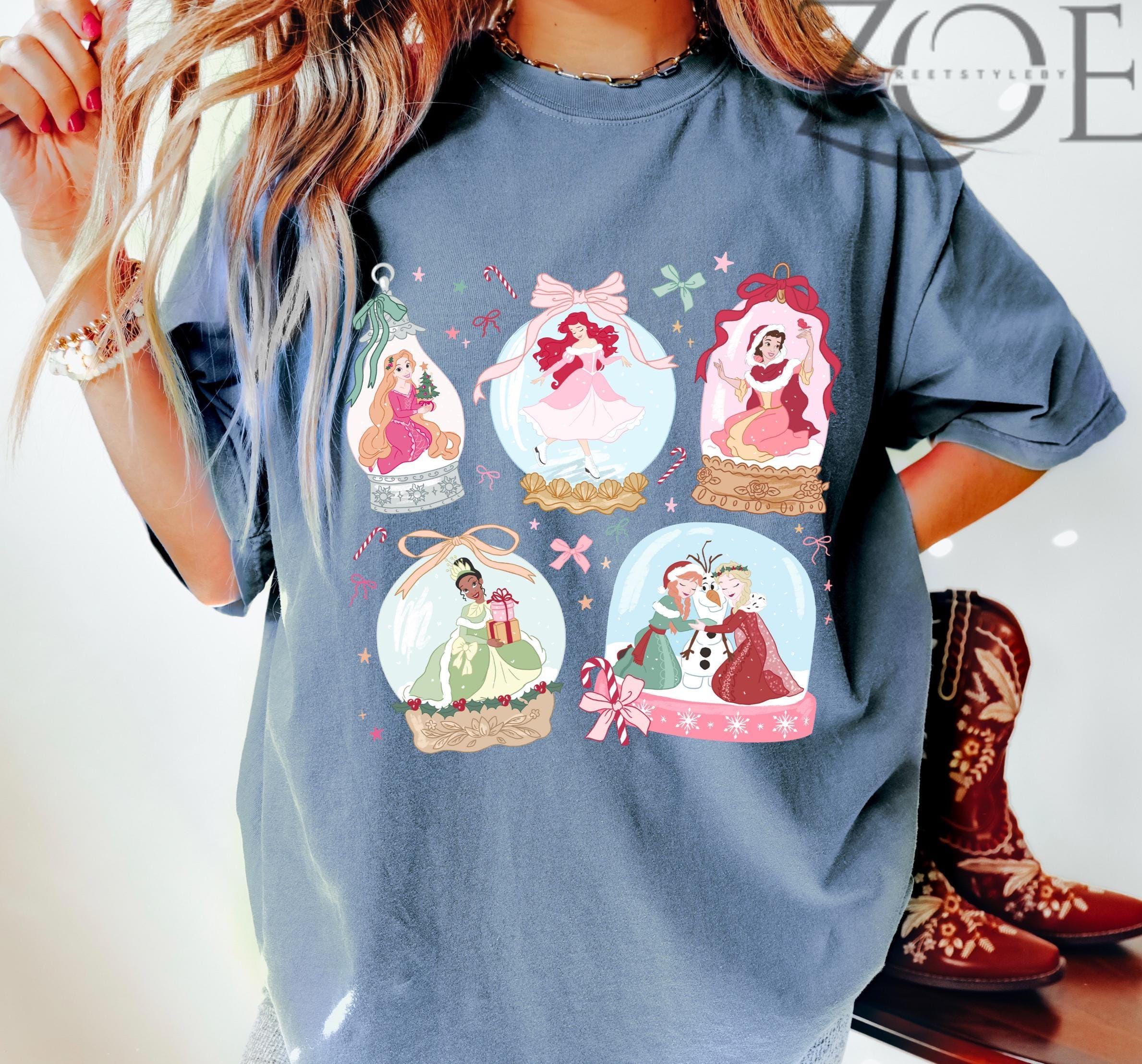 Christmas Princess Coquette Tee – Snow Globe Rapunzel Tiana Ariel Snow White Anna Elsa – Cute Holiday Trip Shirt
