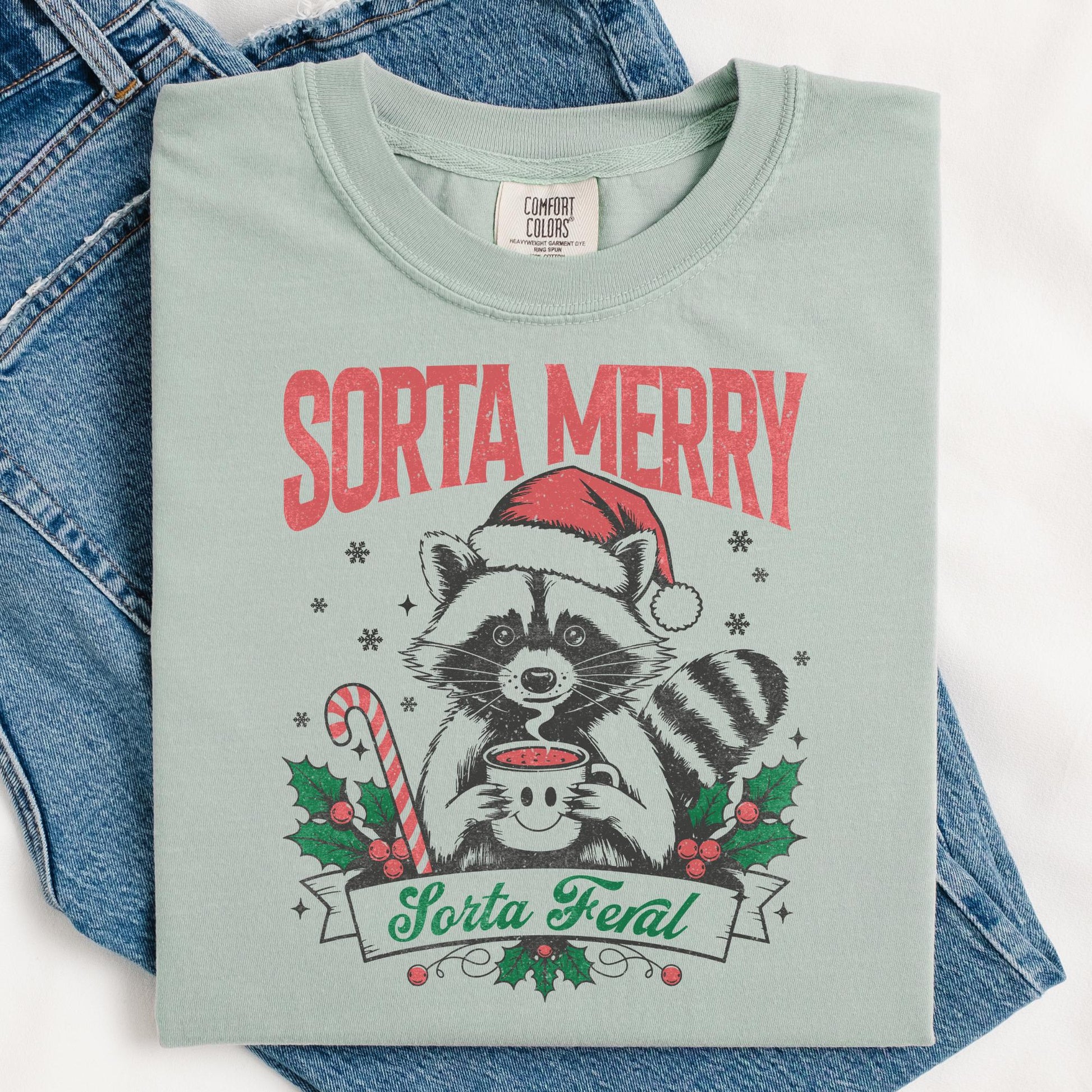 Christmas Raccoon T-Shirt – Sorta Merry Sorta Feral Funny Holiday Tee