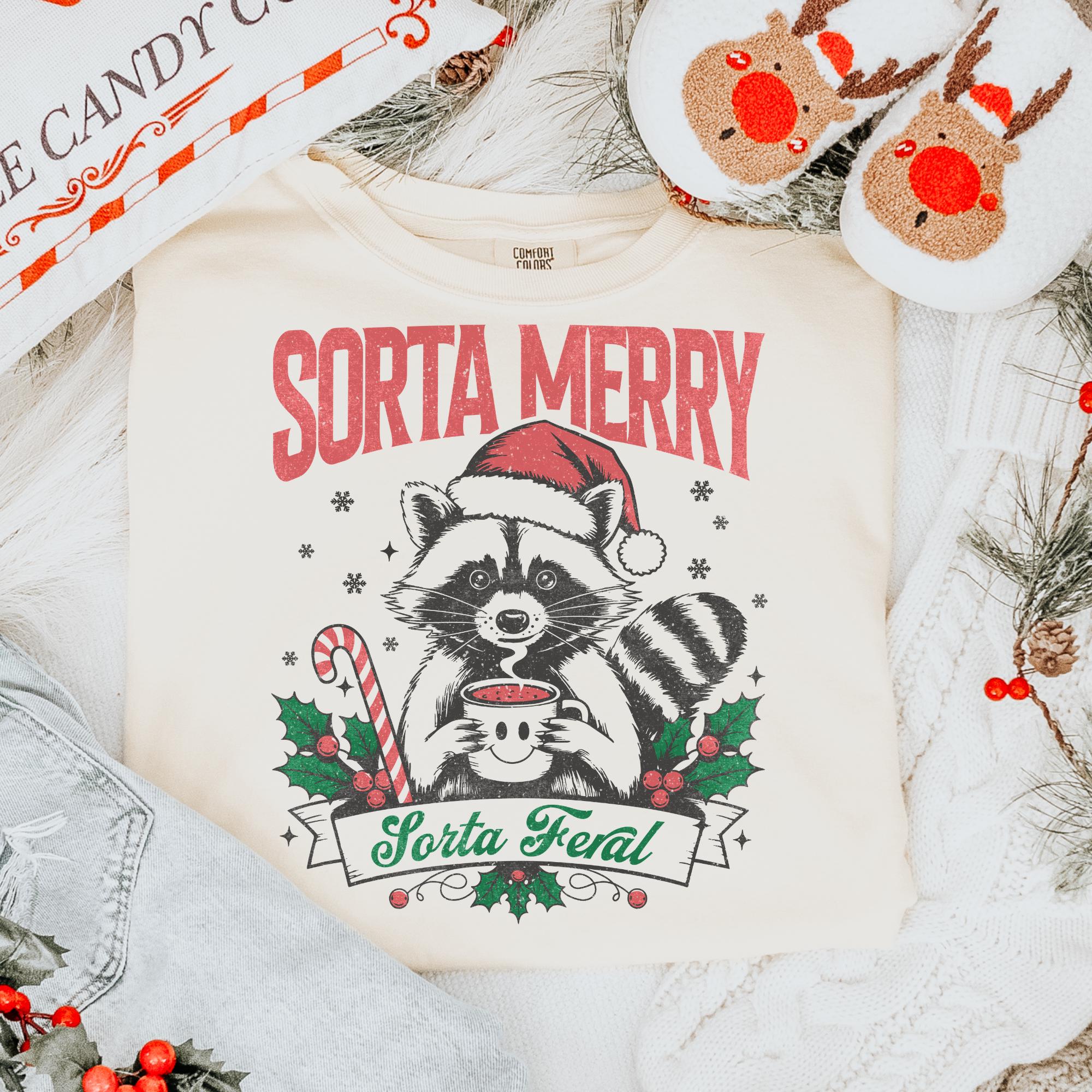 Christmas Raccoon T-Shirt – Sorta Merry Sorta Feral Funny Holiday Tee