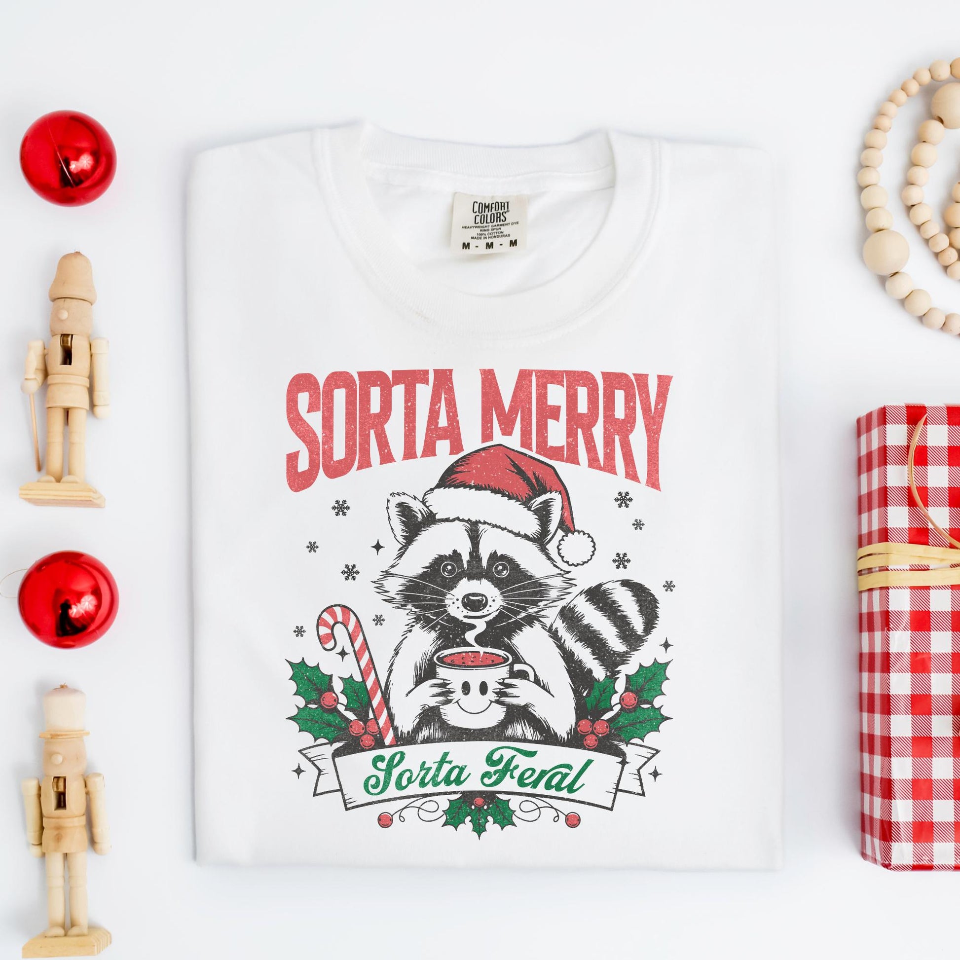 Christmas Raccoon T-Shirt – Sorta Merry Sorta Feral Funny Holiday Tee