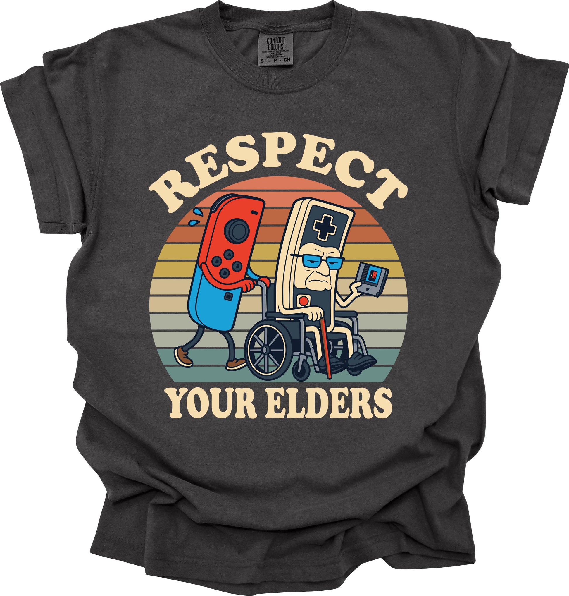 Retro Gaming Respect Your Elders Shirt – Funny Gamer Controller 80s T-Shirt for Video Game Lovers