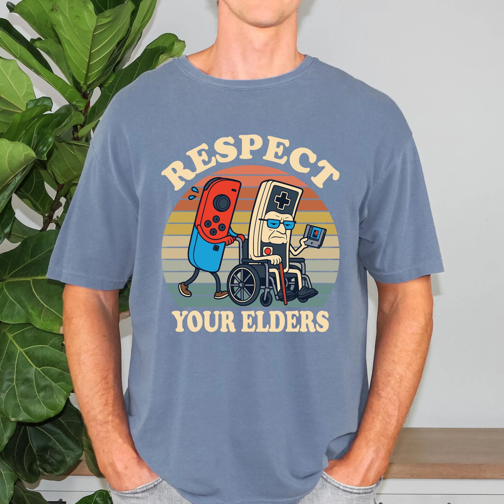 Retro Gaming Respect Your Elders Shirt – Funny Gamer Controller 80s T-Shirt for Video Game Lovers