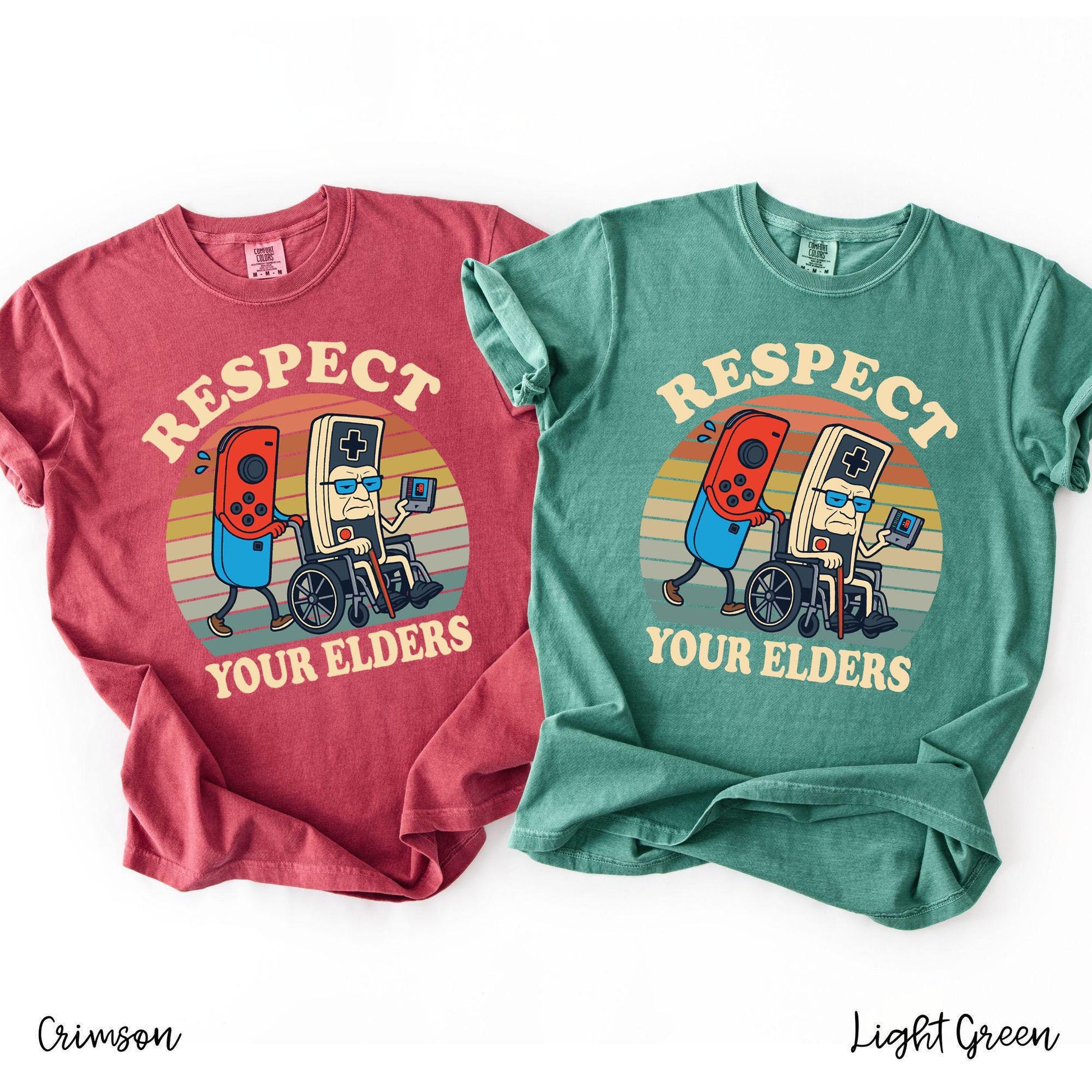 Retro Gaming Respect Your Elders Shirt – Funny Gamer Controller 80s T-Shirt for Video Game Lovers
