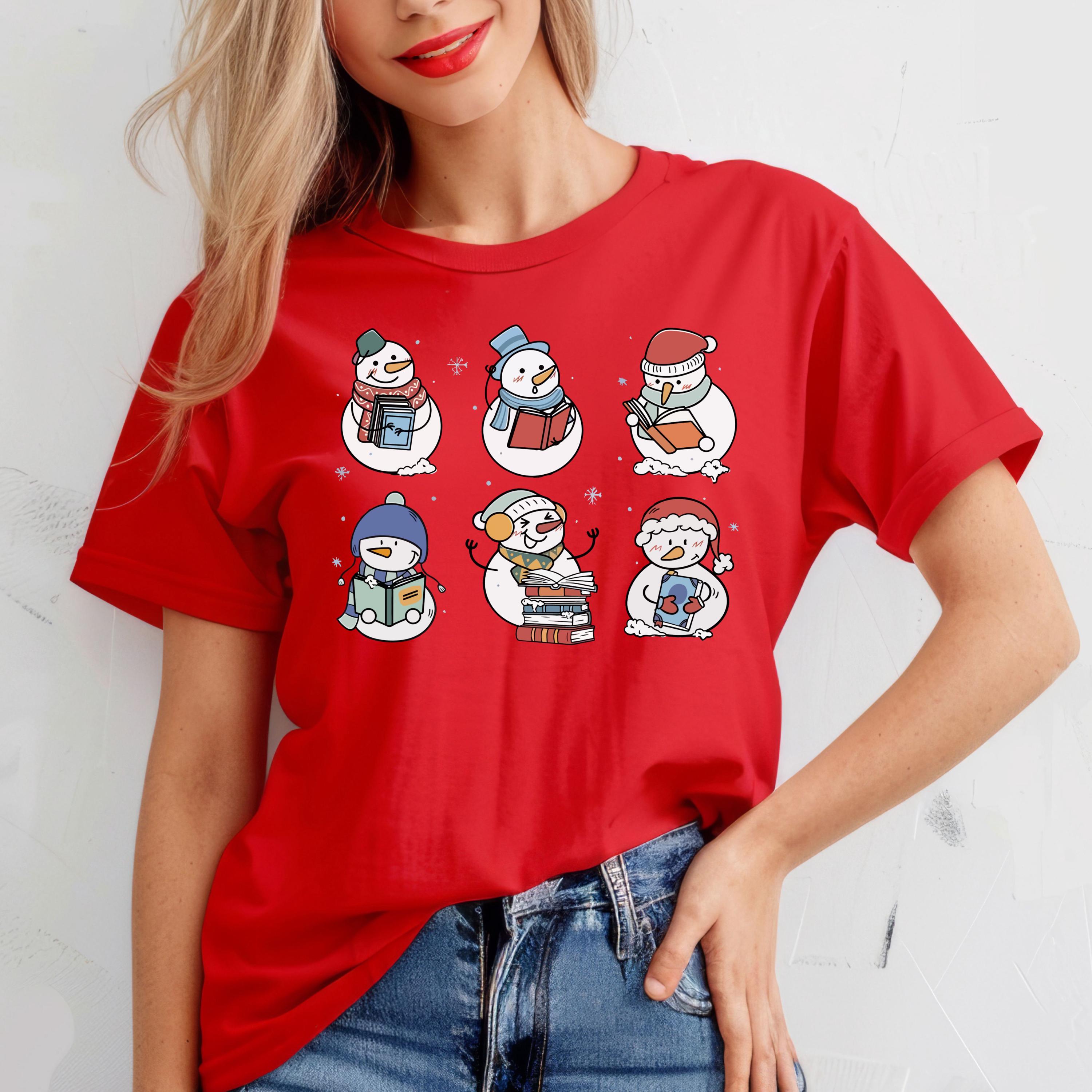 Book Lover Snowman T-Shirt – Snowman Reading Book Shirt – Teacher Gift – Winter Holiday Book Lover Shirt