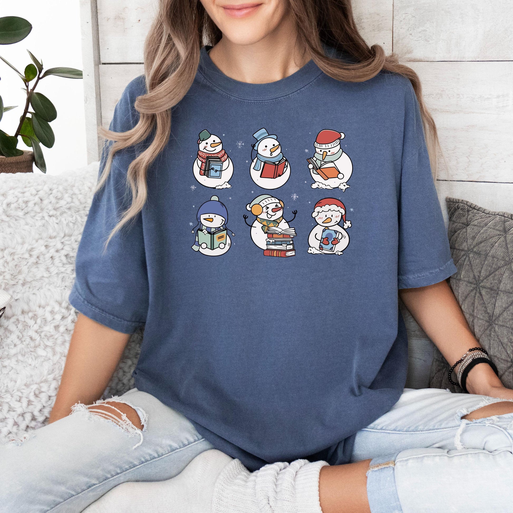 Book Lover Snowman T-Shirt – Snowman Reading Book Shirt – Teacher Gift – Winter Holiday Book Lover Shirt