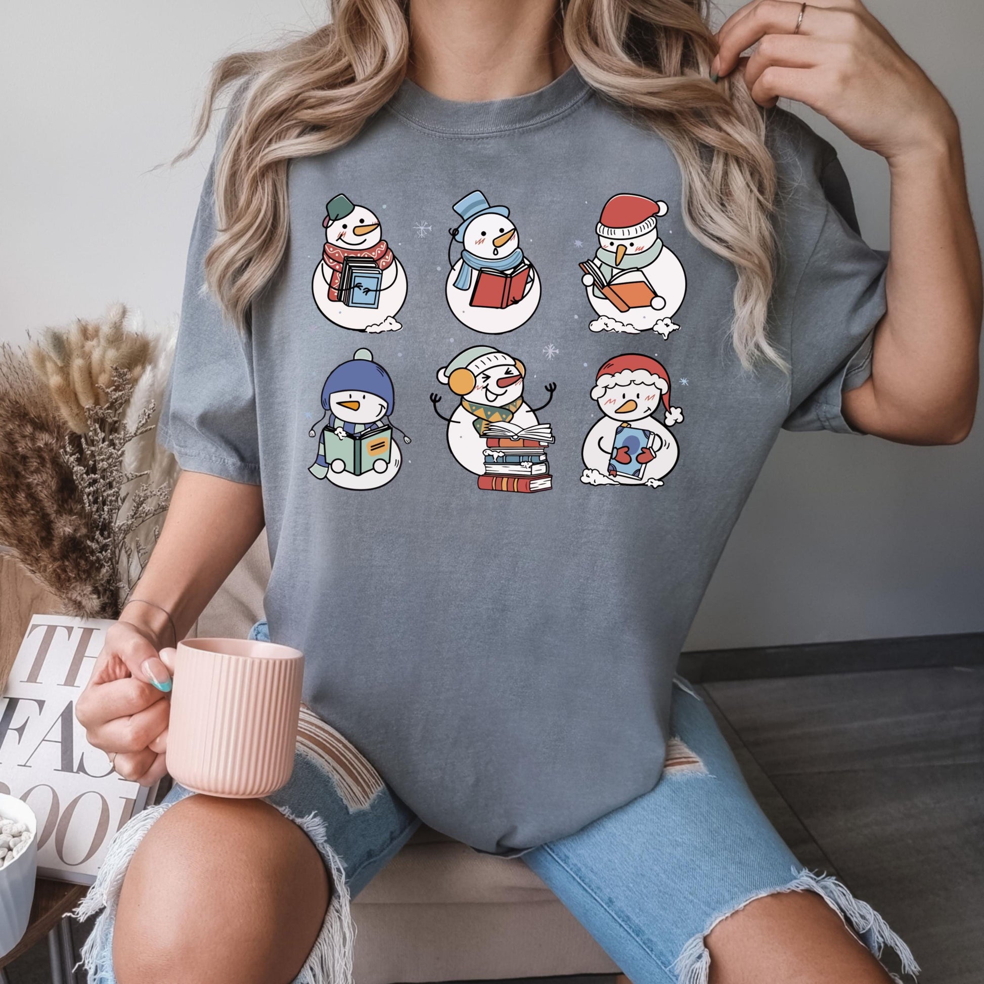 Book Lover Snowman T-Shirt – Snowman Reading Book Shirt, Winter Holiday Tee, Teacher Book Lover Gift