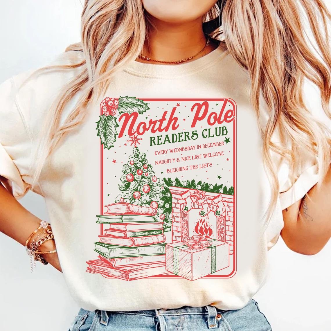 Bookish Christmas T-Shirt – North Pole Book Club Santa Graphic Tee