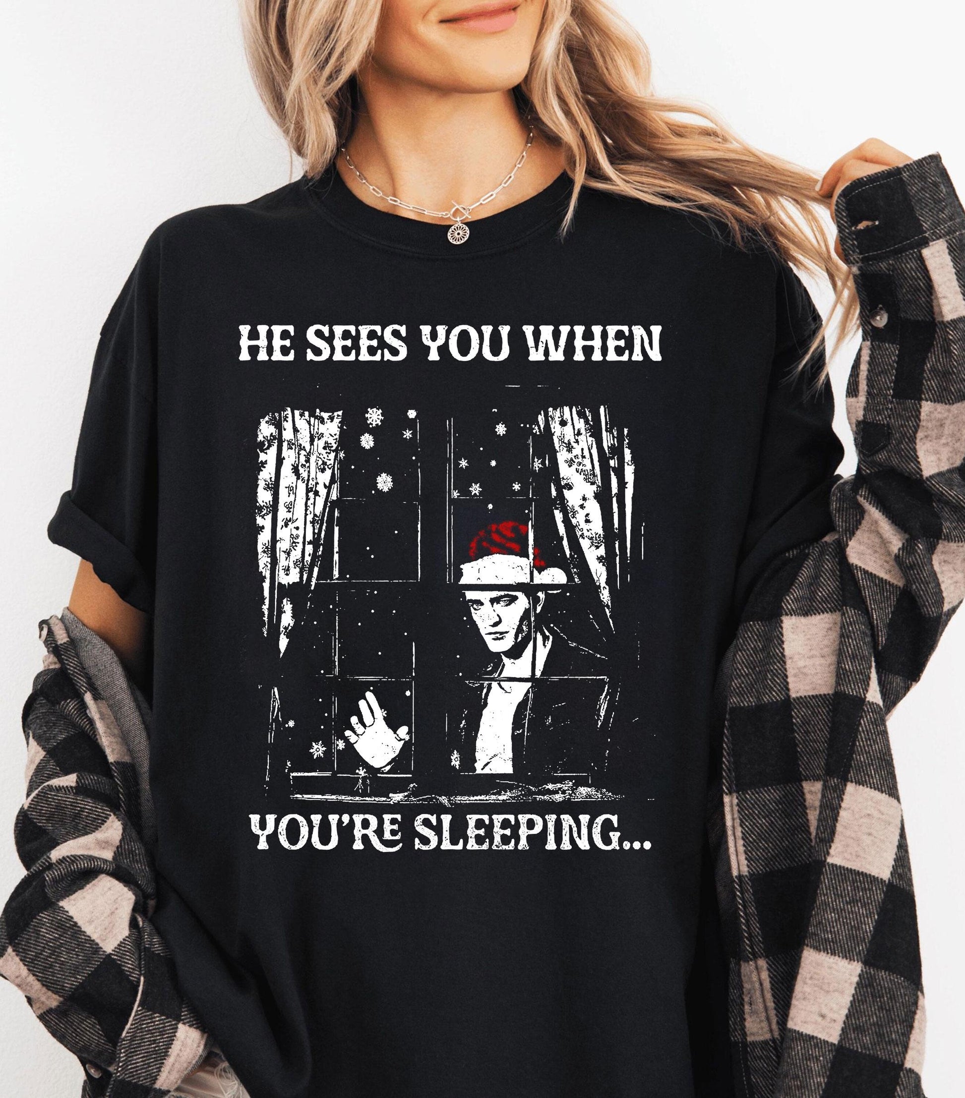 He Sees You When You’re Sleeping Christmas Shirt – Vampire-Inspired Holiday Tee for Fans
