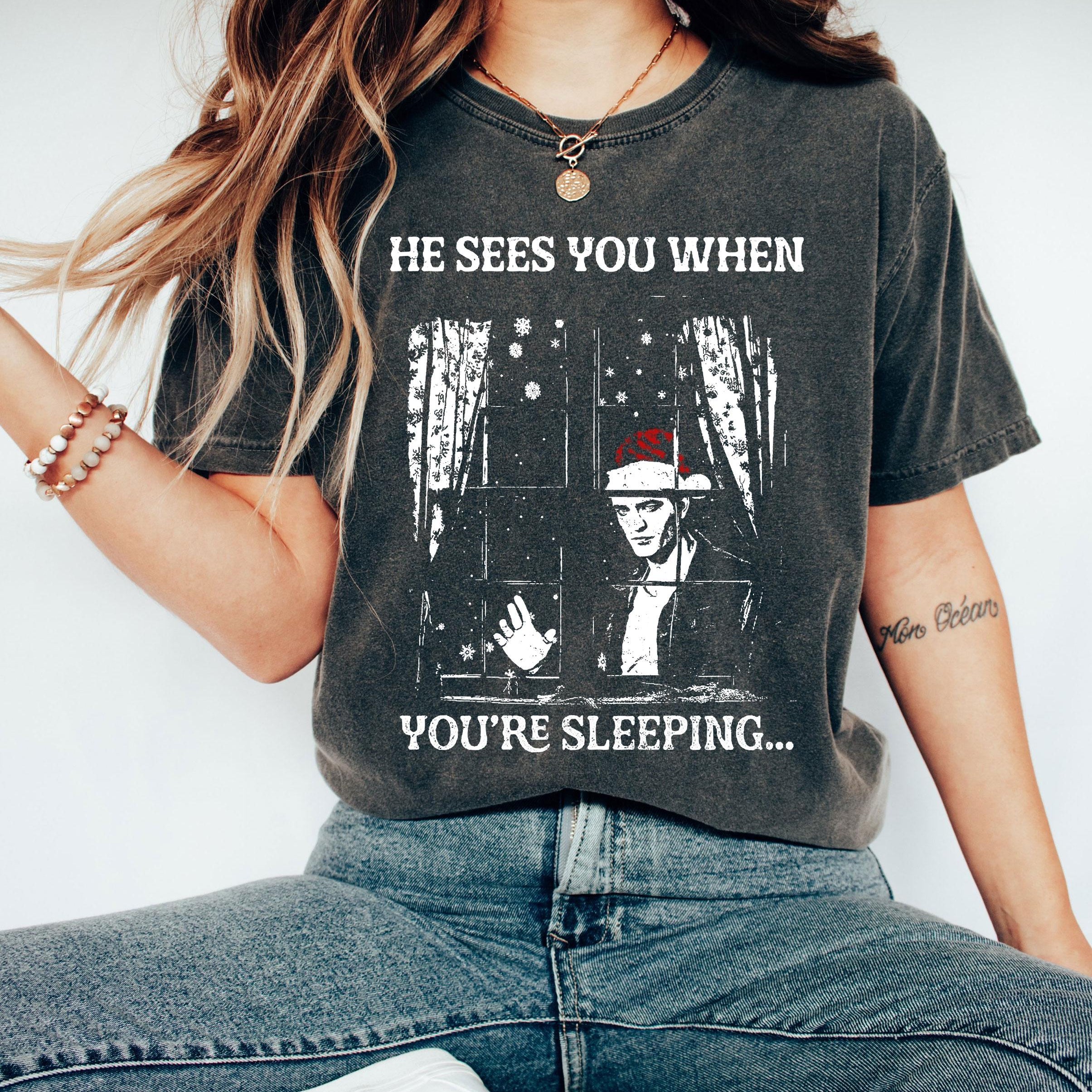 He Sees You When You’re Sleeping Christmas Shirt – Vampire-Inspired Holiday Tee for Fans