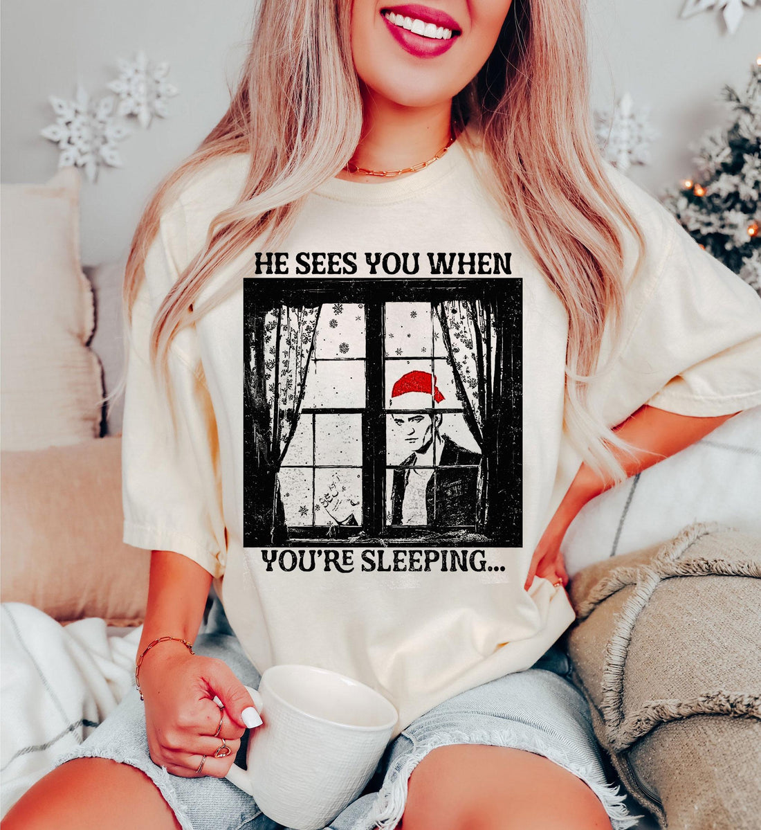 He Sees You When You’re Sleeping Christmas Shirt – Vampire-Inspired Holiday Tee for Fans